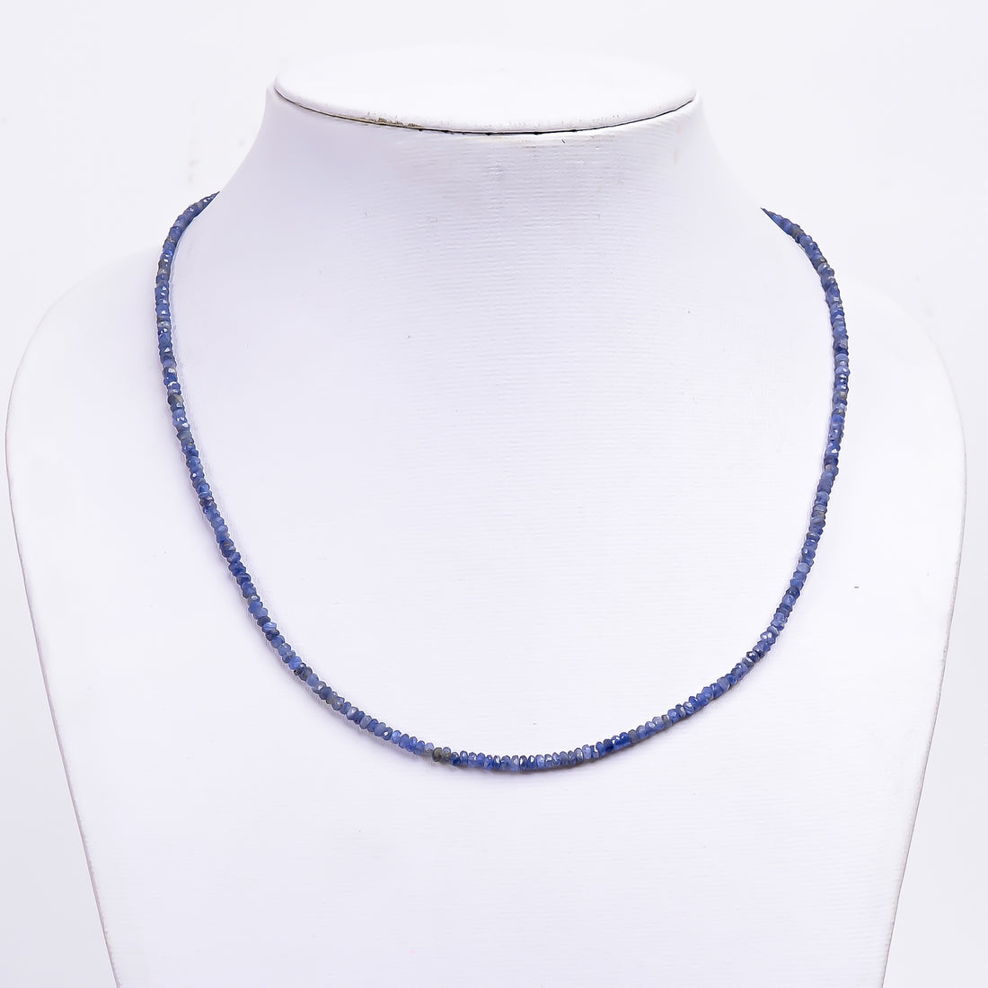 Blue Sapphire Natural Gemstone Rondelle Shape Faceted Necklace 17-19" Beads 2X2 mm, 39 Ct. YN-366