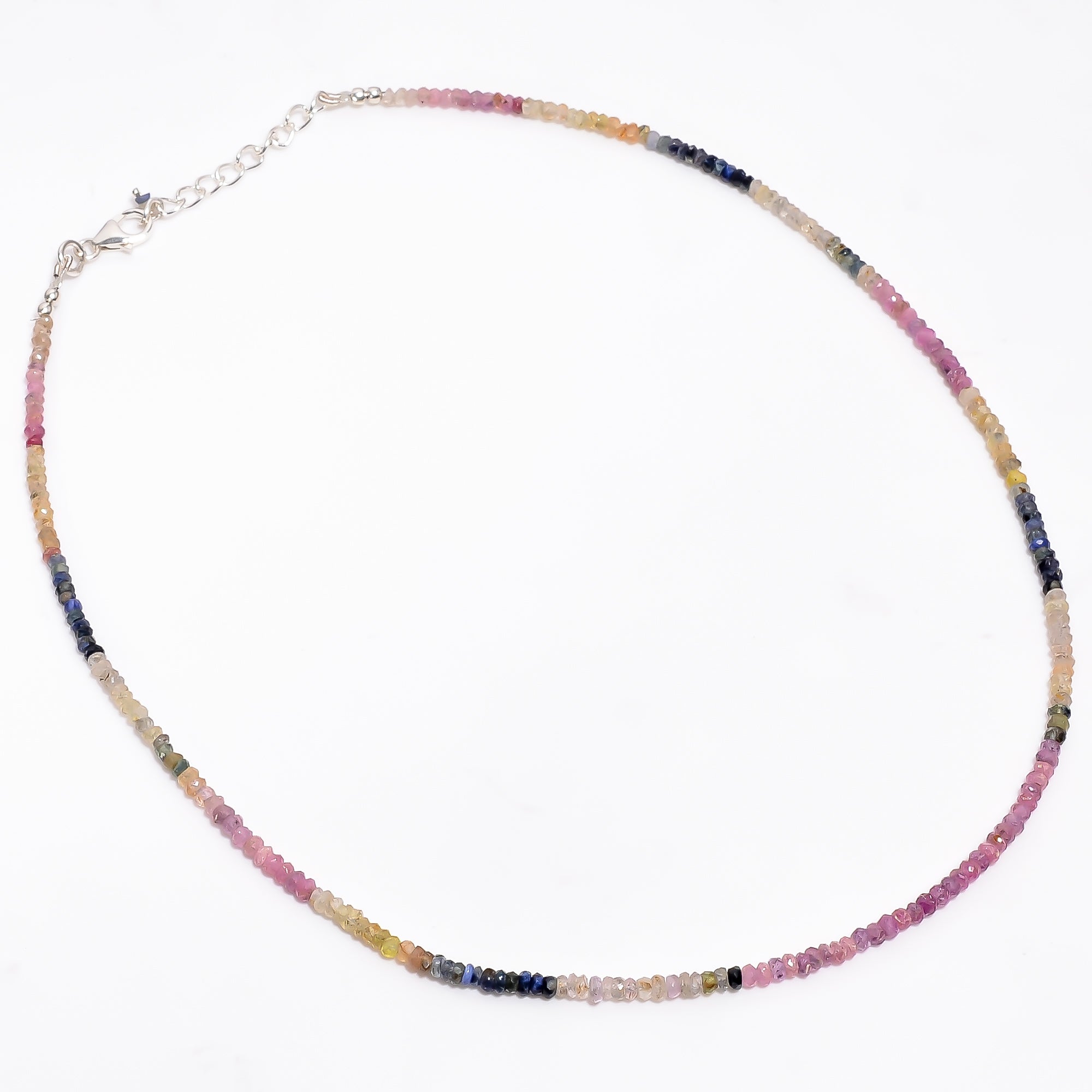 Multi Sapphire Natural Gemstone Rondelle Shape Faceted Necklace 17-19" Beads 3X3X2 mm, 51 Ct. YN-367