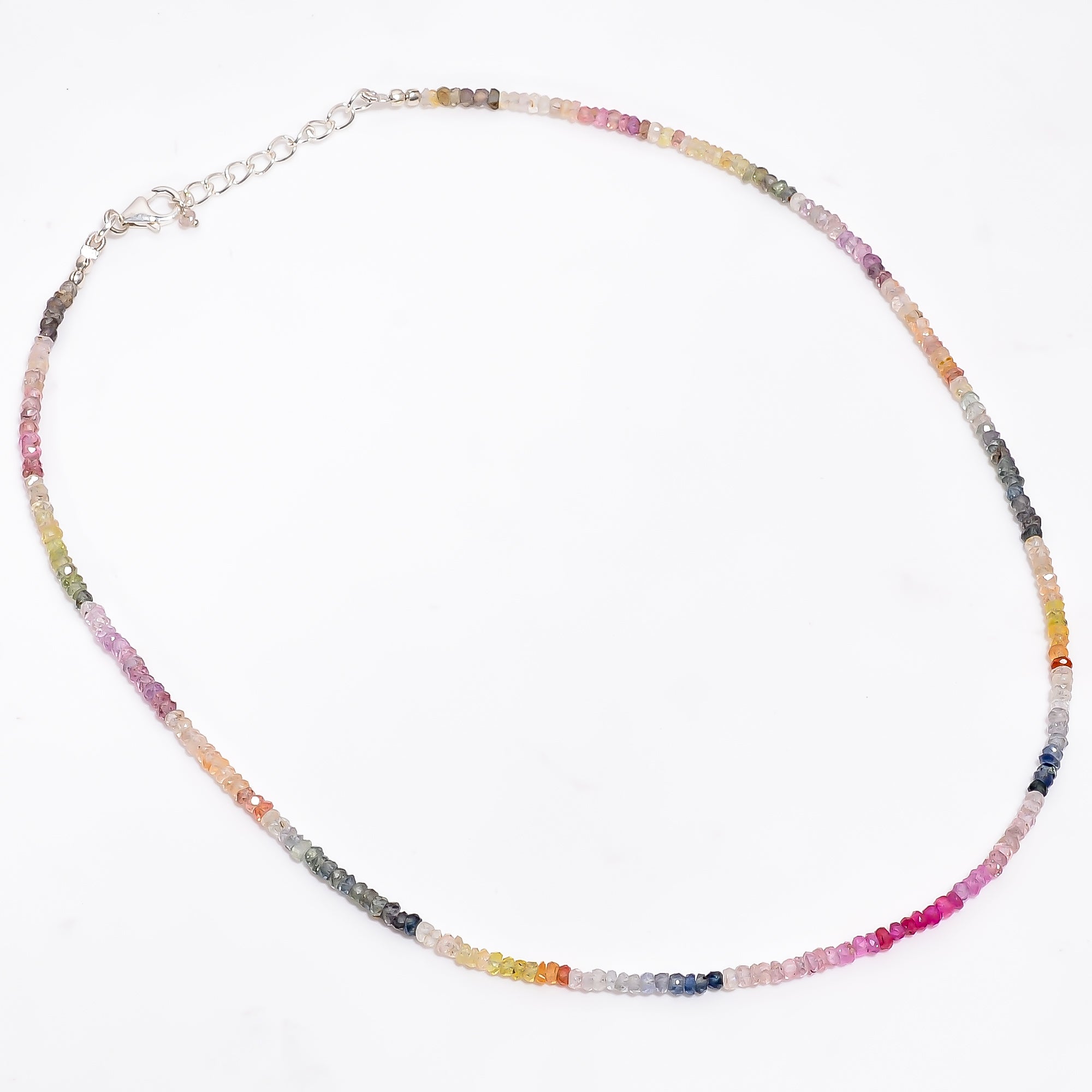 Multi Sapphire Natural Gemstone Rondelle Shape Faceted Necklace 17-19" Beads 3X3X2 mm, 50.5 Ct. YN-368