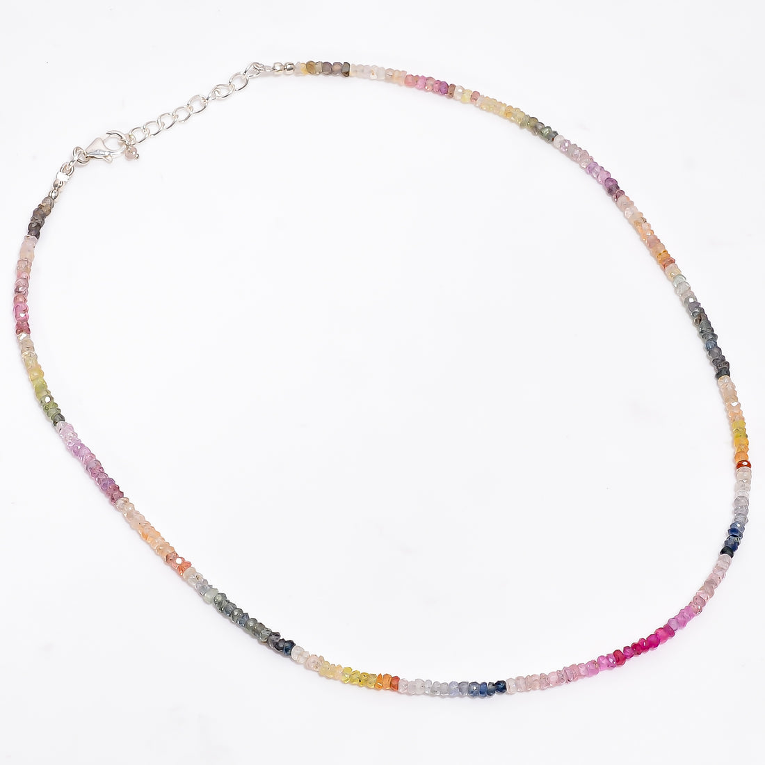 Multi Sapphire Natural Gemstone Rondelle Shape Faceted Necklace 17-19" Beads 3X3X2 mm, 50.5 Ct. YN-368