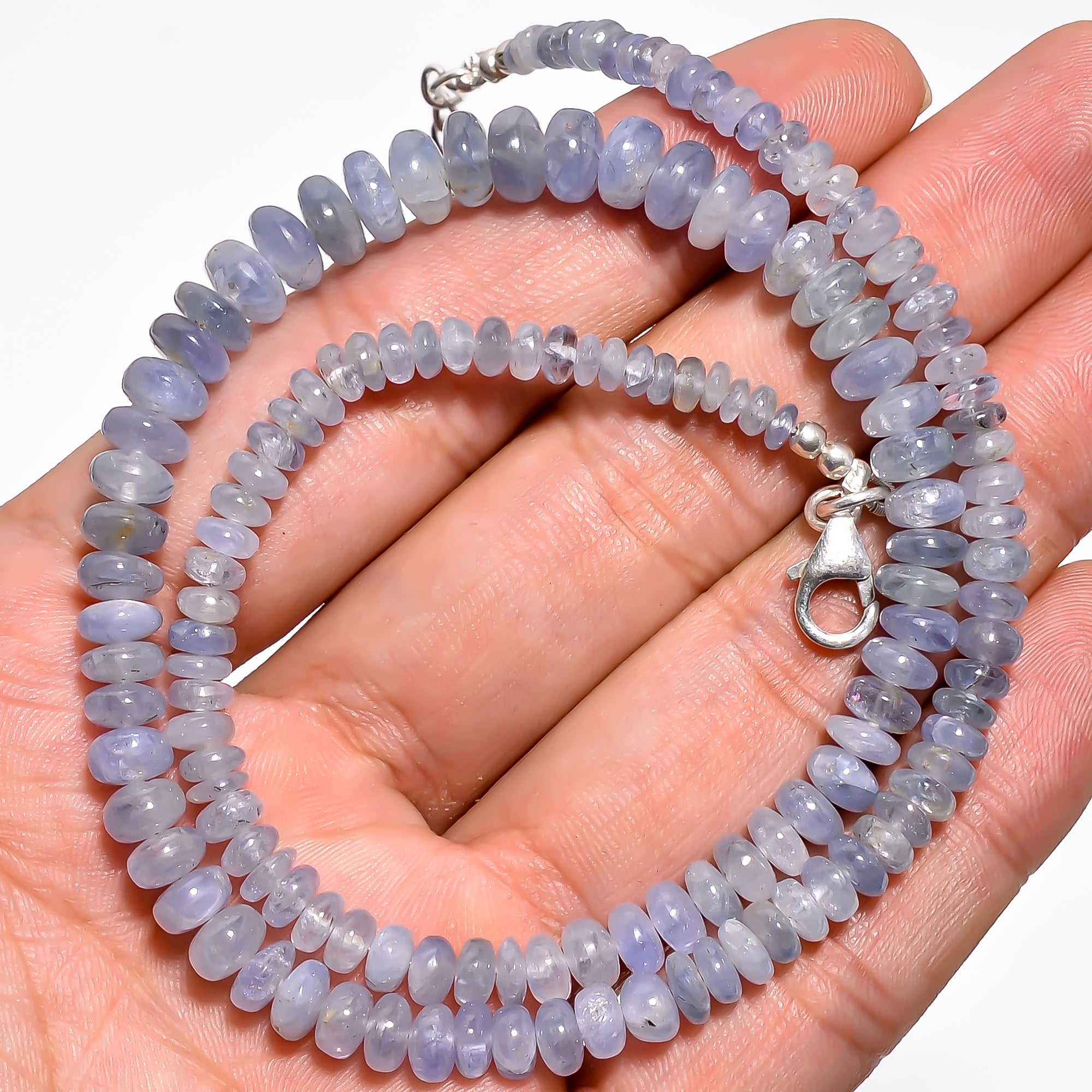 Blue Sapphire Natural Gemstone Rondelle Shape Smooth Necklace 17-19" Beads 2X2 7X7 mm, 143 Ct. YN-369