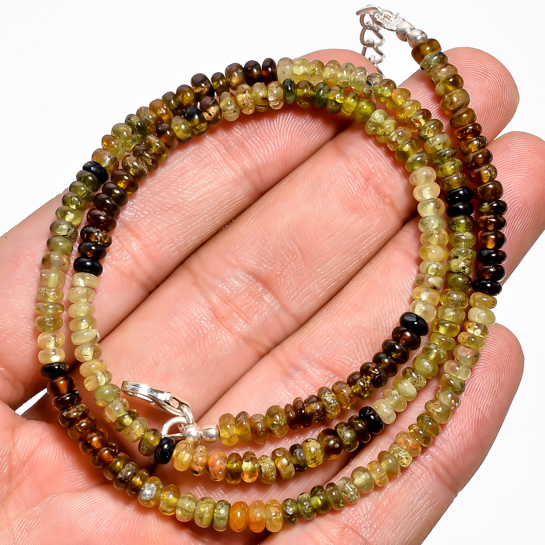 Grossular Garnet Natural Gemstone Rondelle Shape Smooth Necklace 17-19" Beads 4X4X3 mm, 79.5 Ct. YN-376