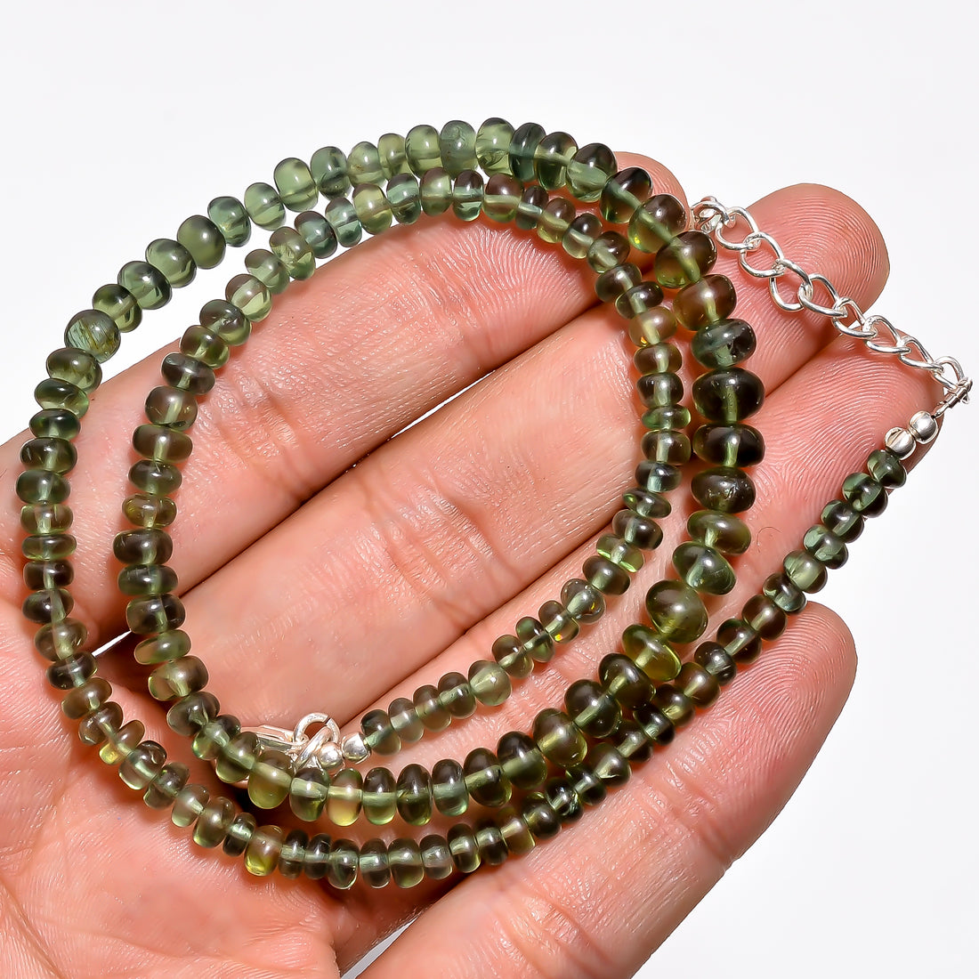 Green Apatite Natural Gemstone Rondelle Shape Smooth Necklace 17-19" Beads 3X3 6X6 mm, 100.5 Ct. YN-377
