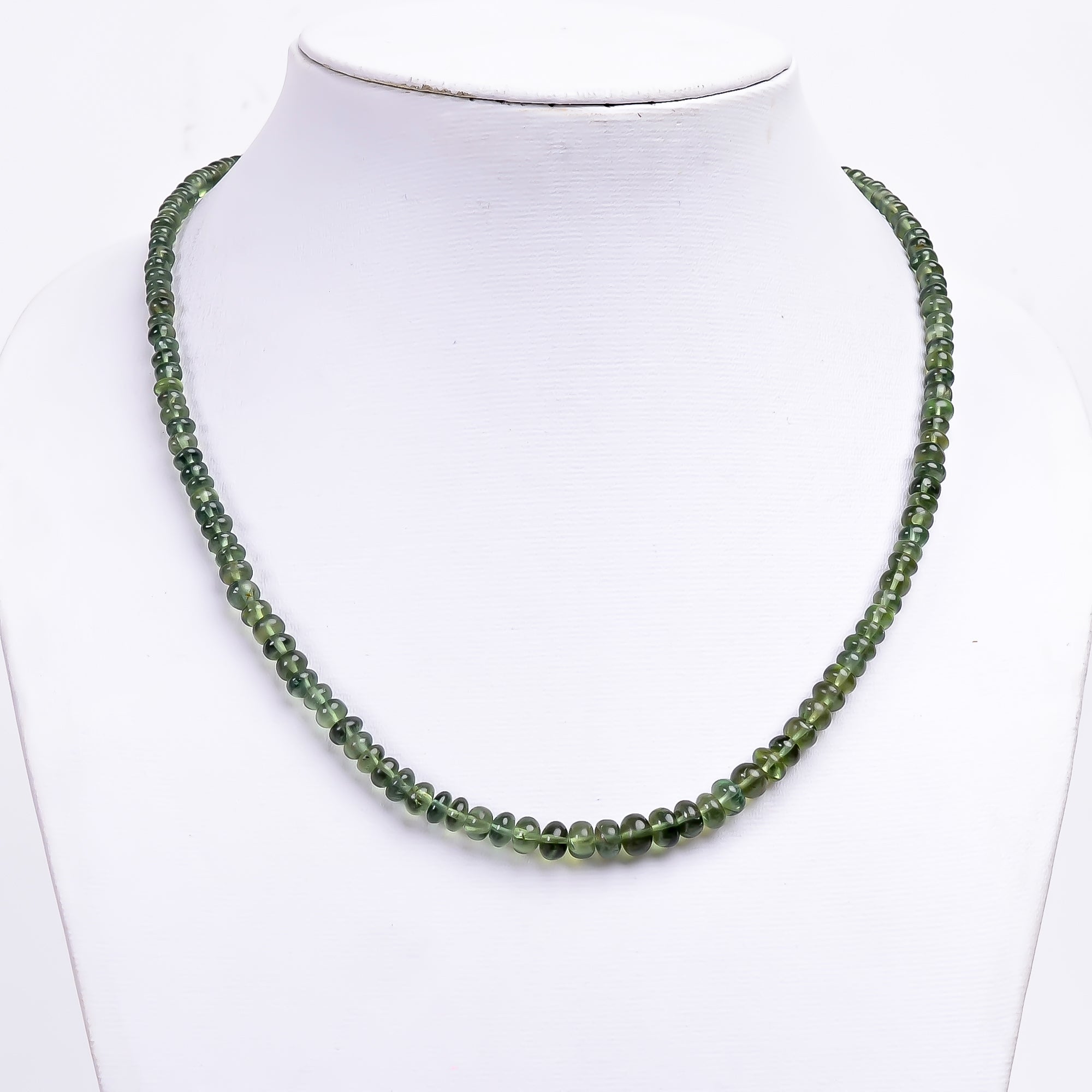 Green Apatite Natural Gemstone Rondelle Shape Smooth Necklace 17-19" Beads 3X3 6X6 mm, 100.5 Ct. YN-377