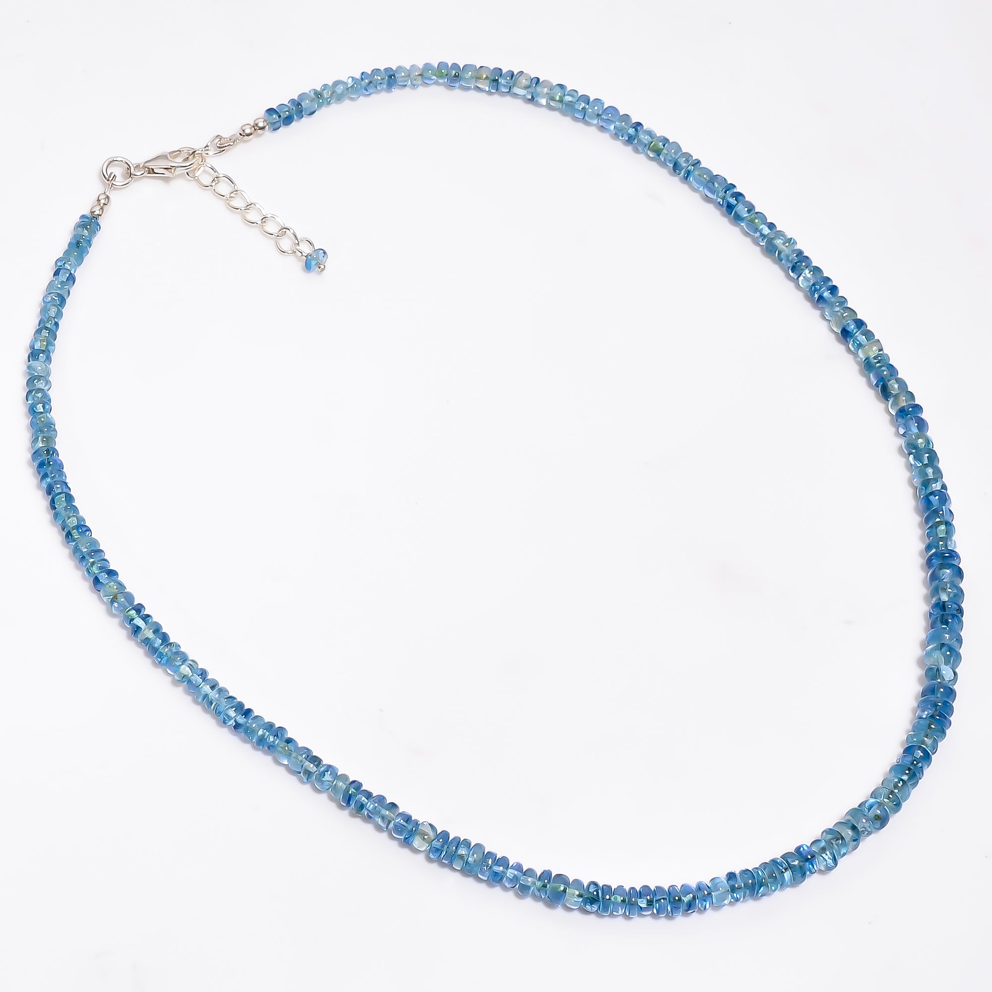 Blue Apatite Natural Gemstone Rondelle Shape Smooth Necklace 17-18.5" Beads 3X3 5X5 mm, 91 Ct. YN-380