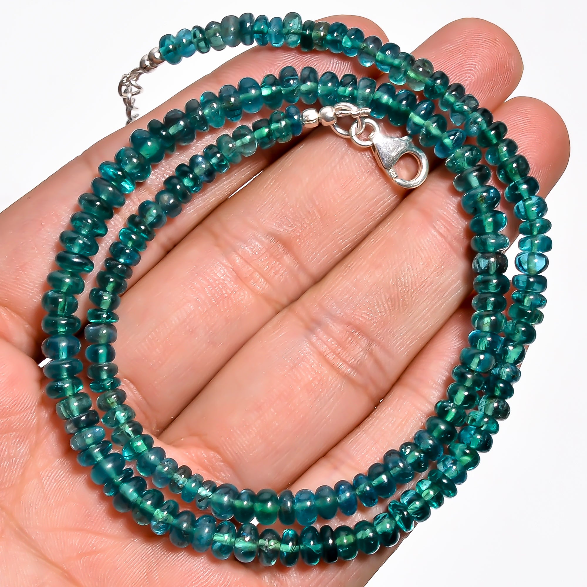 Green Apatite Natural Gemstone Rondelle Shape Smooth Necklace 17-18.5" Beads 4X4 6X6 mm, 104 Ct. YN-381