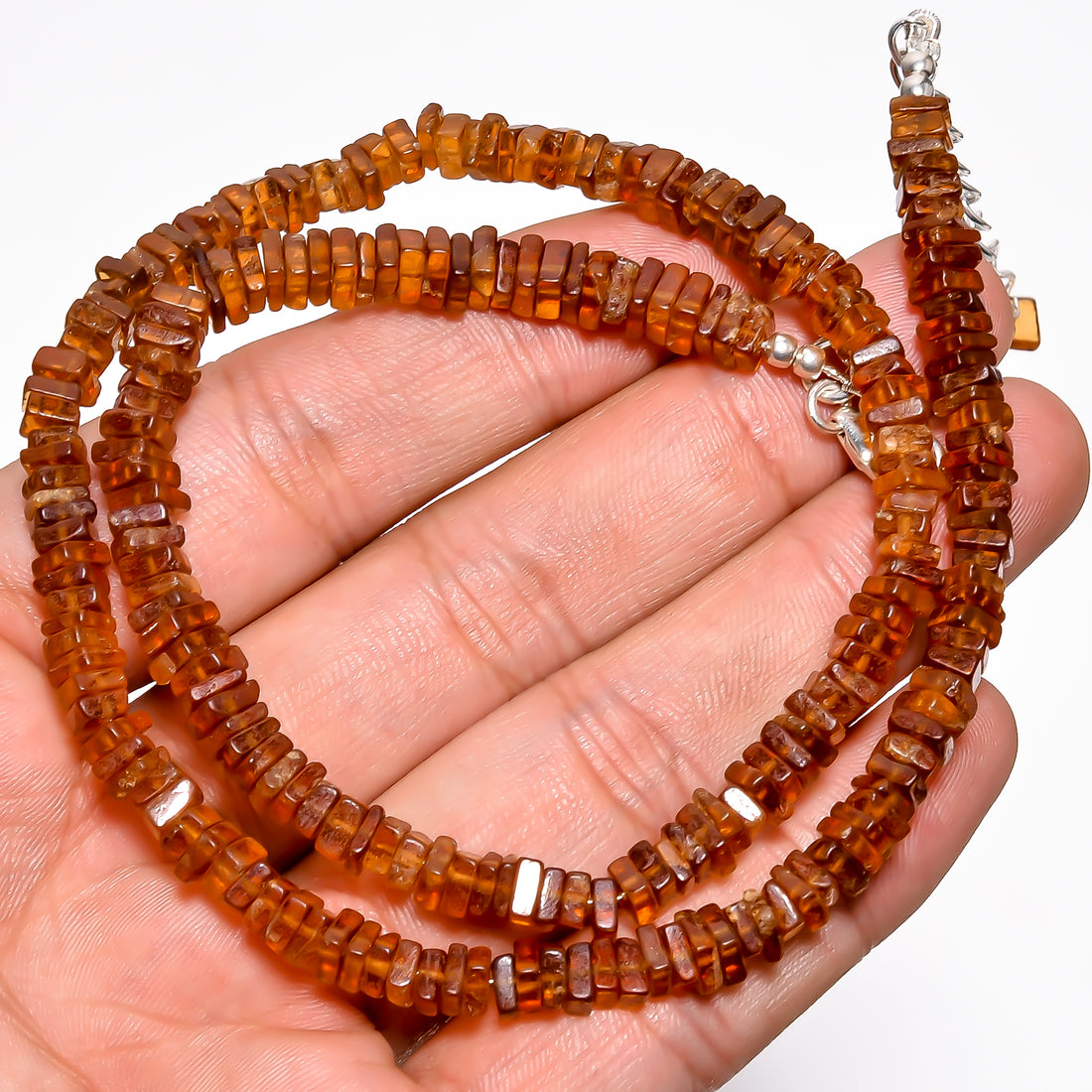 Hessonite Garnet Natural Gemstone Square Heishi Shape Smooth Necklace 17-19" Beads 3X3 4X4 mm, 141 Ct. YN-387