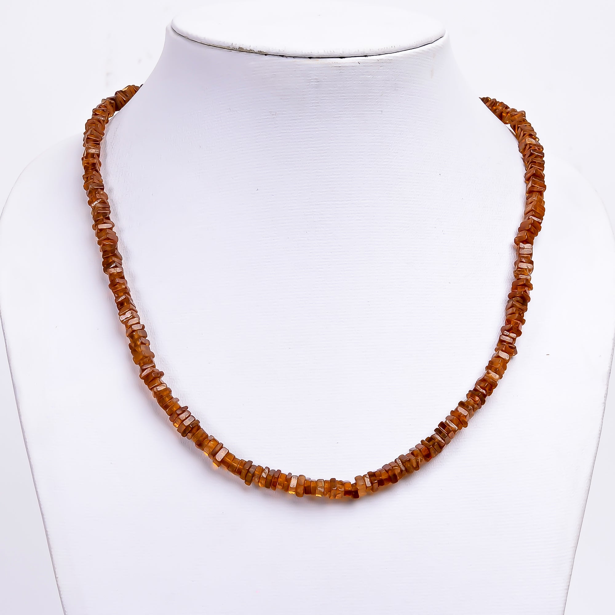 Hessonite Garnet Natural Gemstone Square Heishi Shape Smooth Necklace 17-19" Beads 3X3 4X4 mm, 141 Ct. YN-387