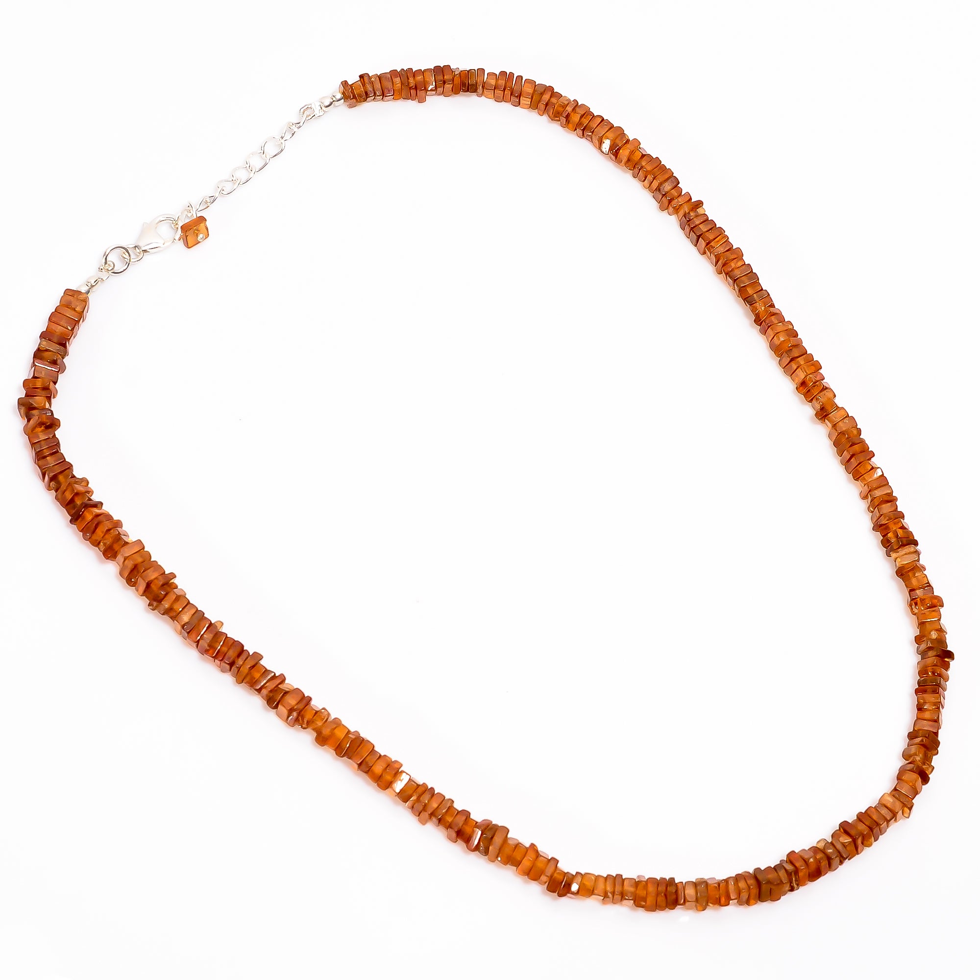 Hessonite Garnet Natural Gemstone Square Heishi Shape Smooth Necklace 17-19" Beads 3X3 4X4 mm, 141 Ct. YN-387