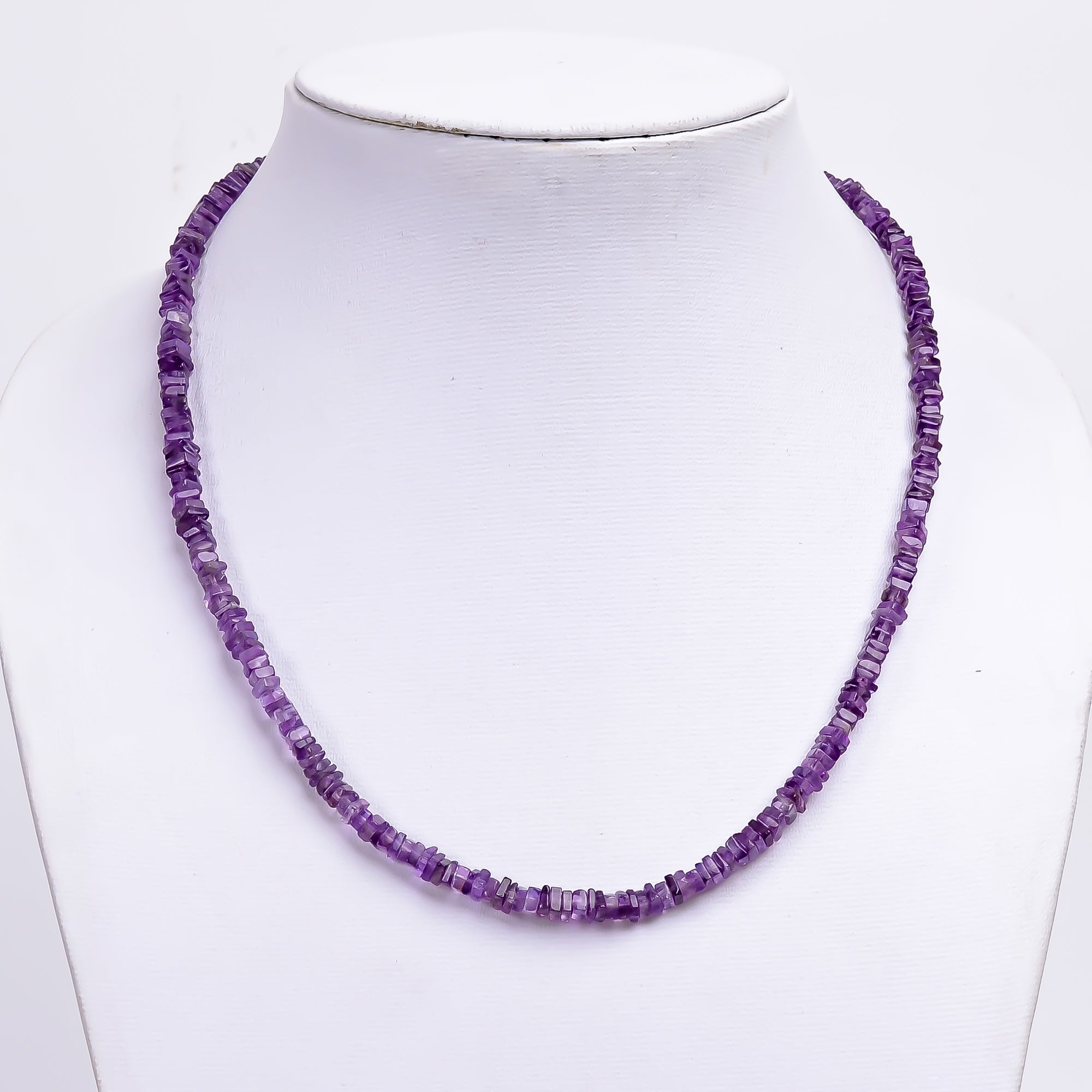 Amethyst Natural Gemstone Square Heishi Shape Smooth Necklace 17.5-19" Beads 3X3 4X4 mm, 81 Ct. YN-388