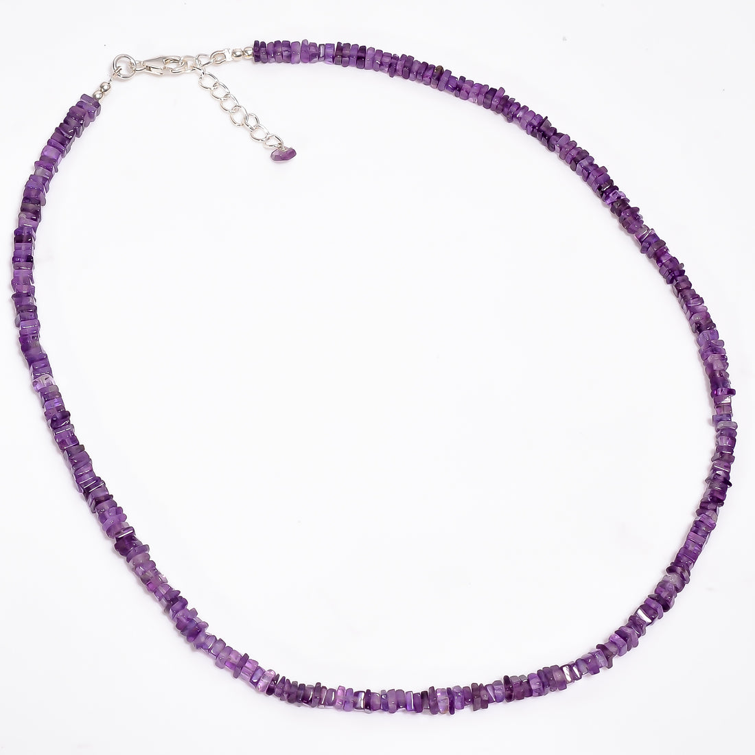 Amethyst Natural Gemstone Square Heishi Shape Smooth Necklace 17.5-19" Beads 3X3 4X4 mm, 81 Ct. YN-388