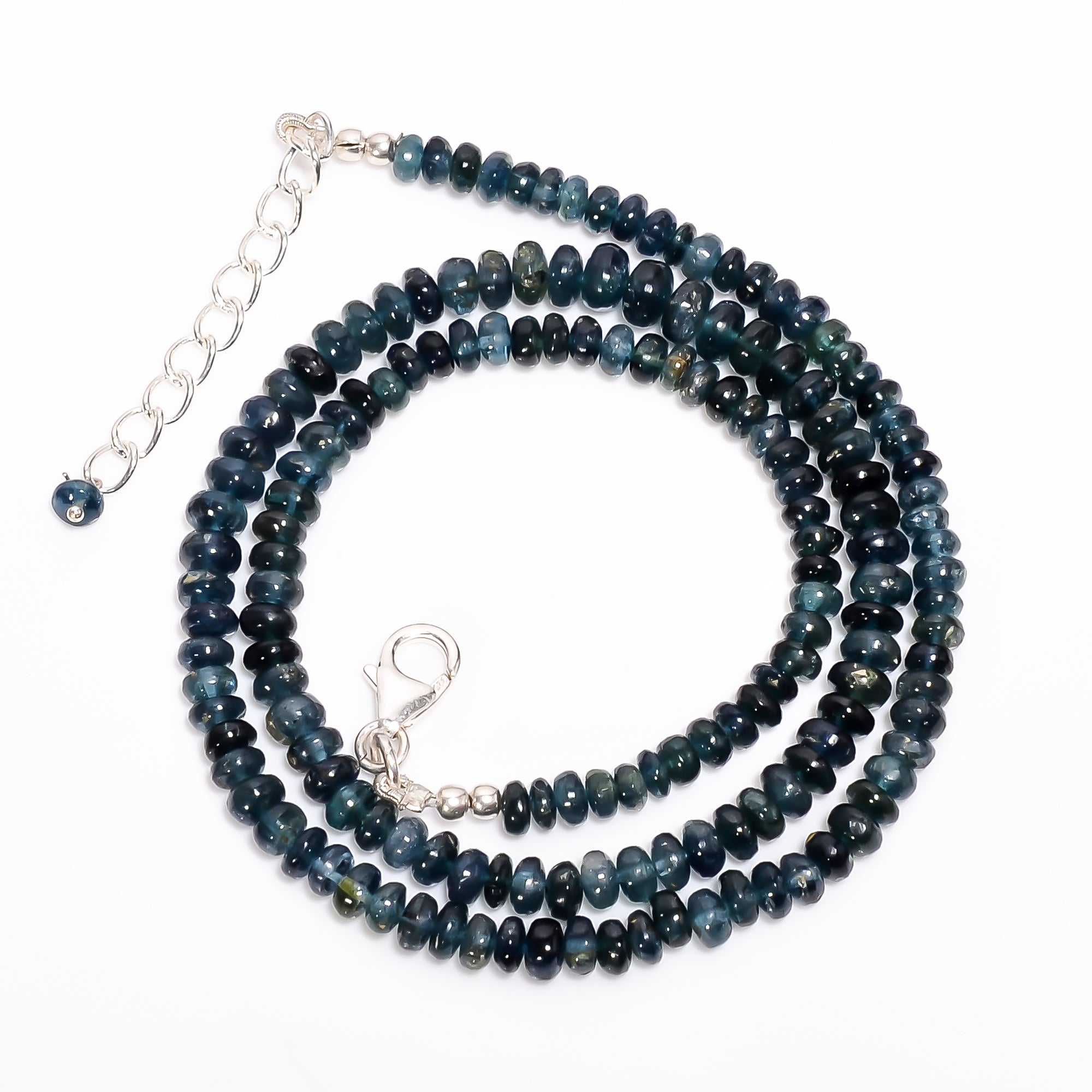 Blue Tourmaline Natural Gemstone Rondelle Shape Smooth Necklace 17-19" Beads 4X4X3 mm, 79 Ct. YN-393