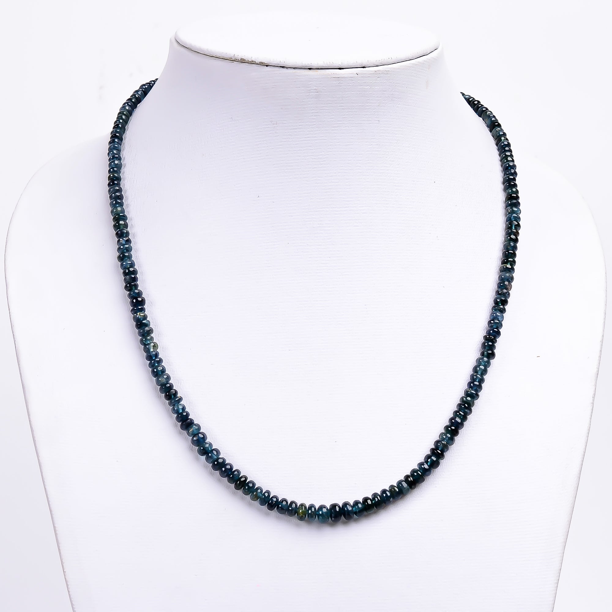 Blue Tourmaline Natural Gemstone Rondelle Shape Smooth Necklace 17-19" Beads 4X4X3 mm, 79 Ct. YN-393