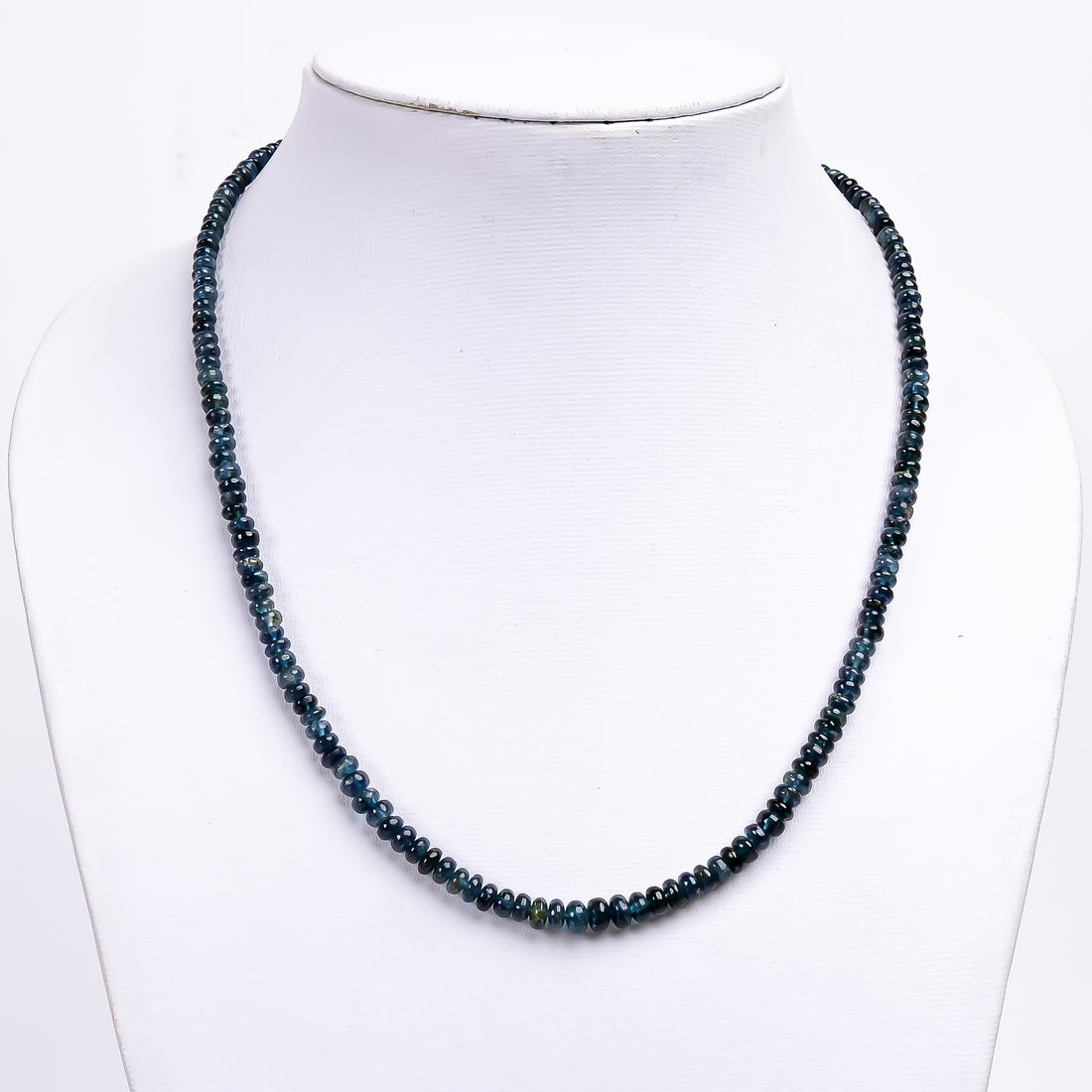 Blue Tourmaline Natural Gemstone Rondelle Shape Smooth Necklace 17-19" Beads 4X4X3 mm, 79 Ct. YN-393