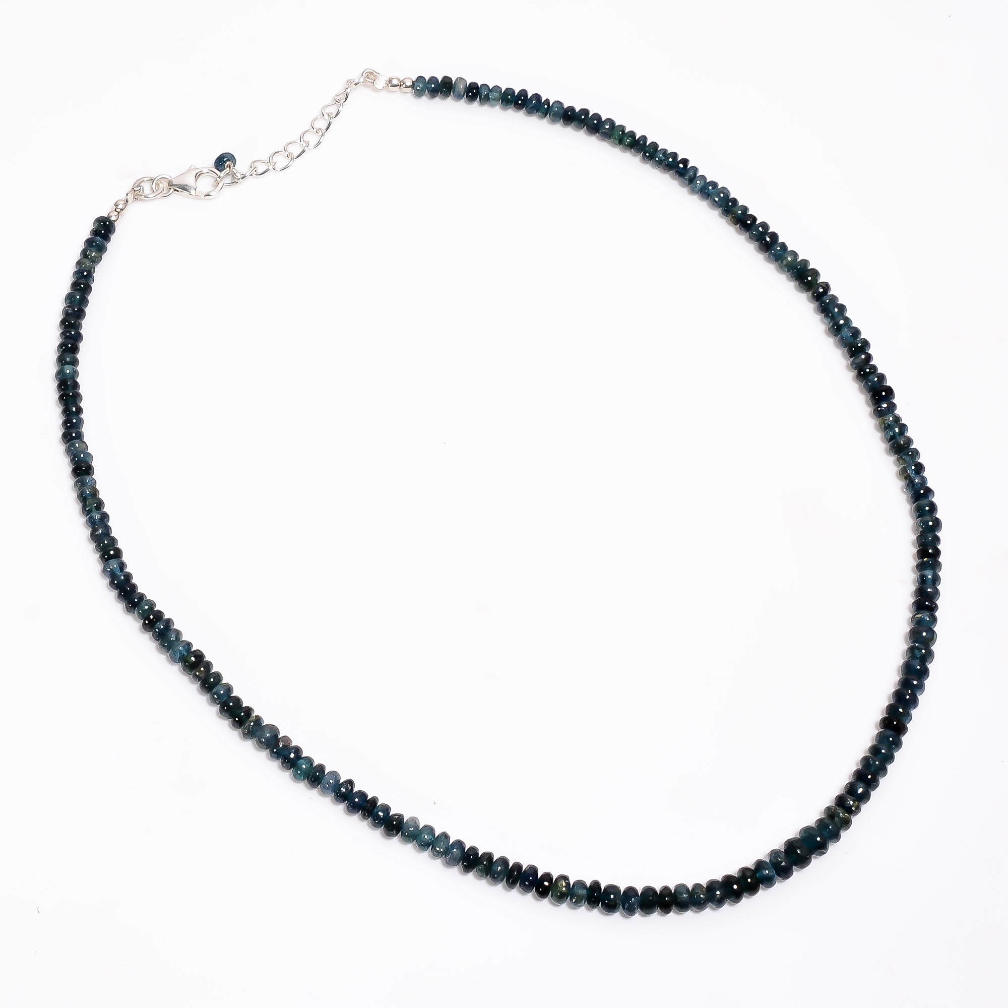 Blue Tourmaline Natural Gemstone Rondelle Shape Smooth Necklace 17-19" Beads 4X4X3 mm, 79 Ct. YN-393