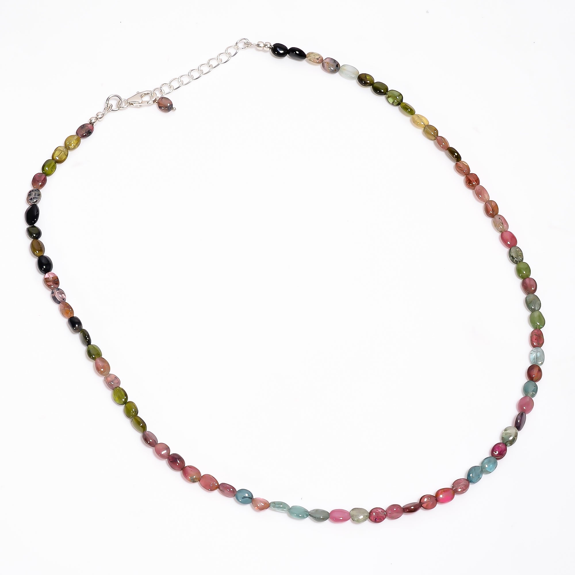 Multi Tourmaline Natural Gemstone Oval Shape Smooth Necklace 17-19" Beads 5X4 7X5 mm, 56 Ct. YN-394