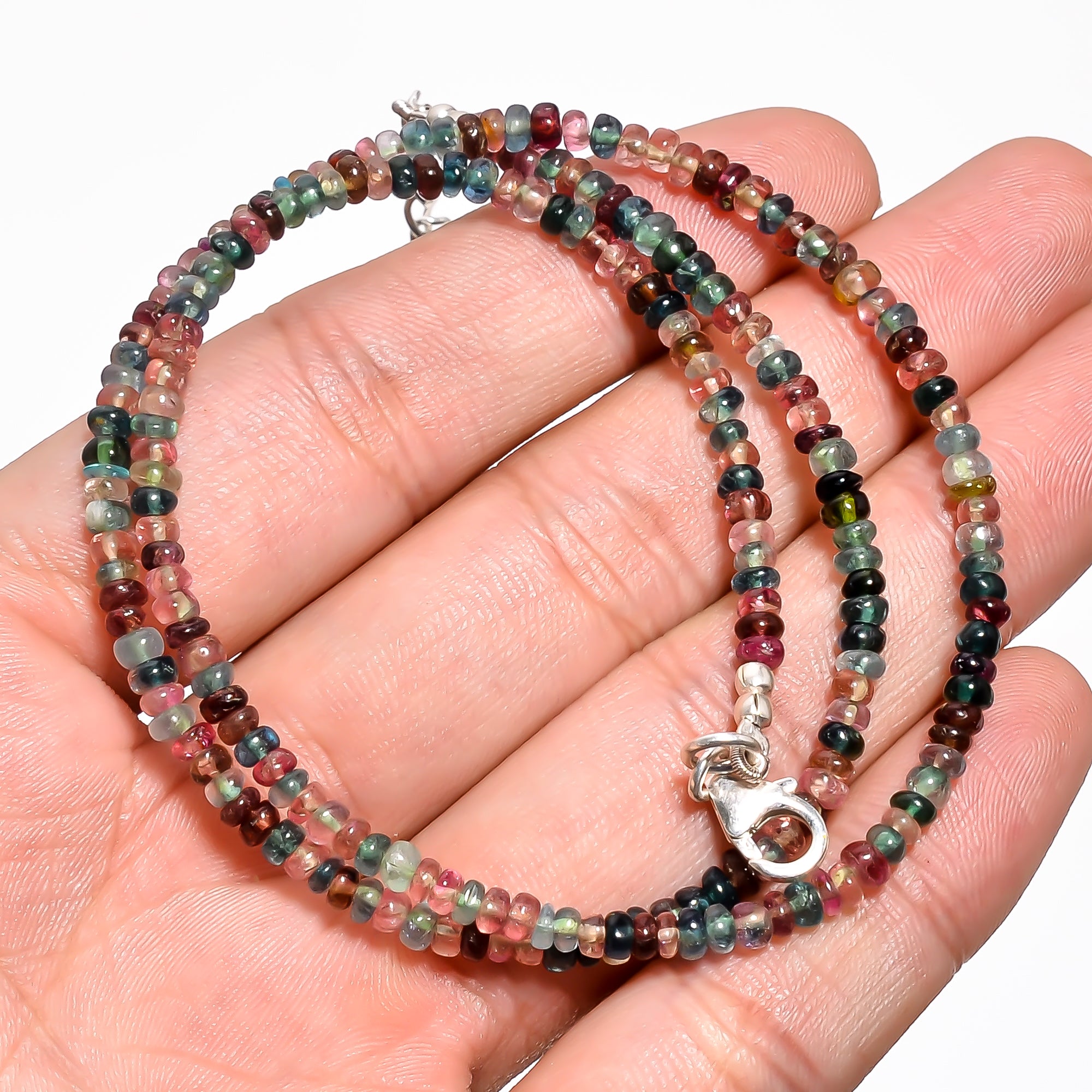 Multi Tourmaline Natural Gemstone Rondelle Shape Smooth Necklace 17-19" Beads 3X3X2 mm, 49 Ct. YN-396
