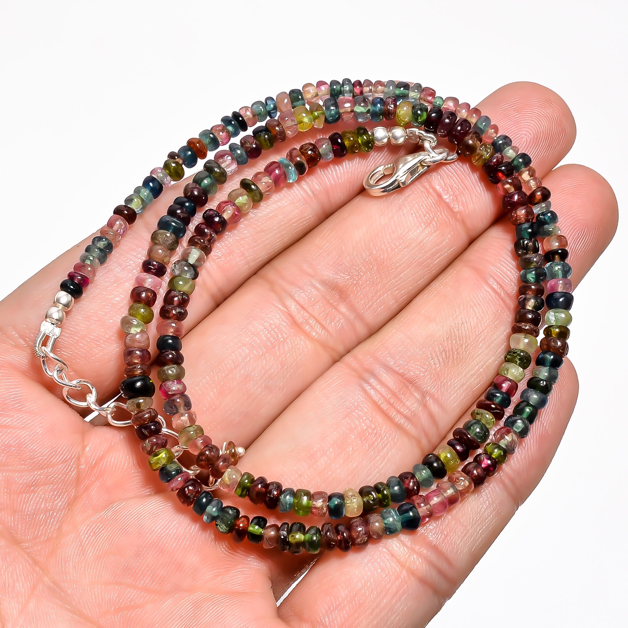 Multi Tourmaline Natural Gemstone Rondelle Shape Smooth Necklace 17-19" Beads 3X3X2 mm, 59.5 Ct. YN-398