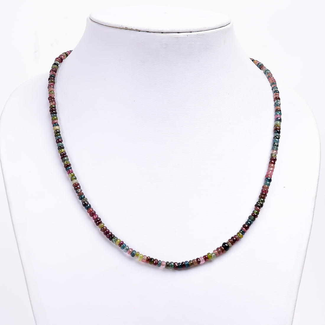 Multi Tourmaline Natural Gemstone Rondelle Shape Smooth Necklace 17-19" Beads 3X3X2 mm, 59.5 Ct. YN-398