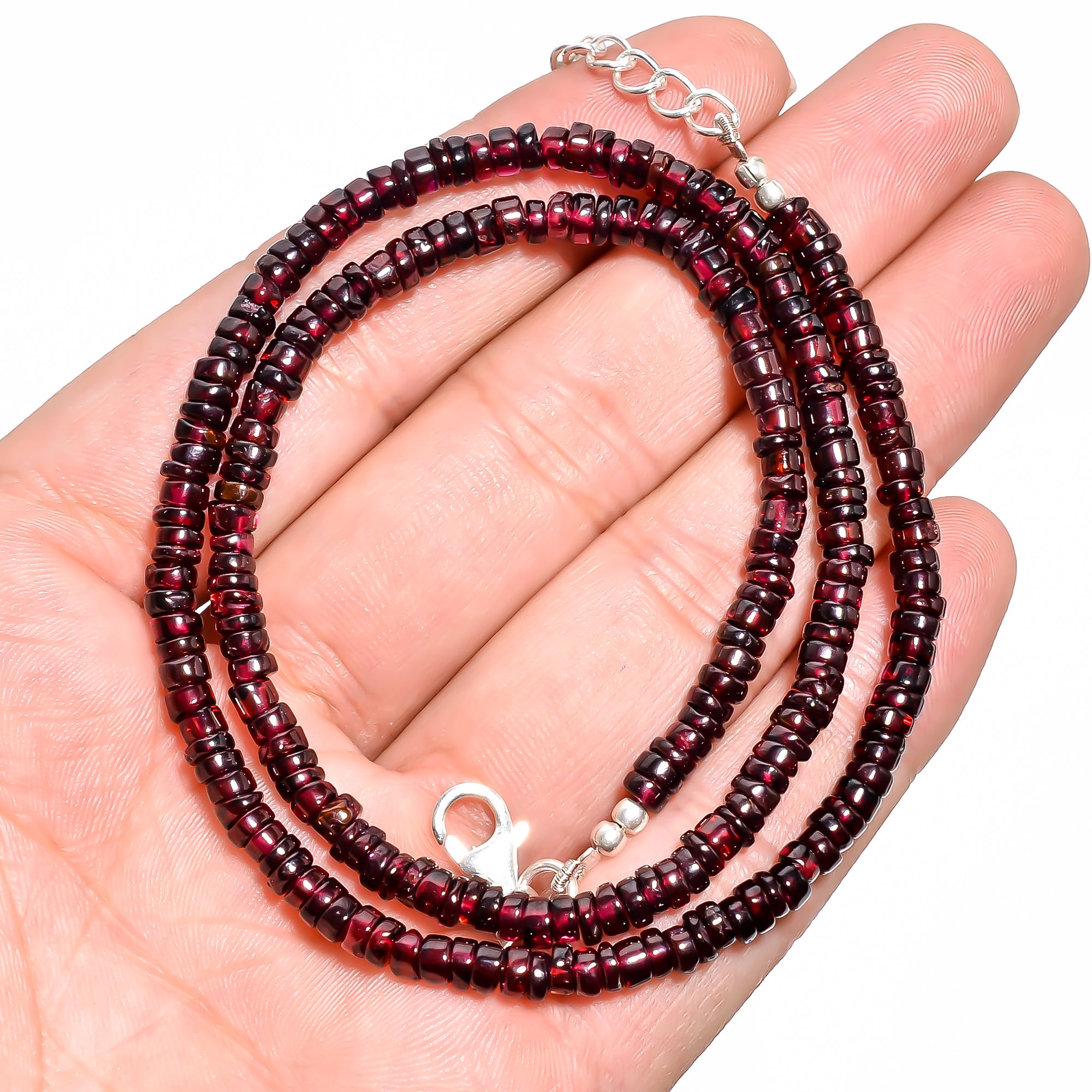 Garnet Natural Gemstone Rondelle Shape Smooth Necklace 17-18.5" Beads 4X4X3 mm, 96 Ct. YN-400