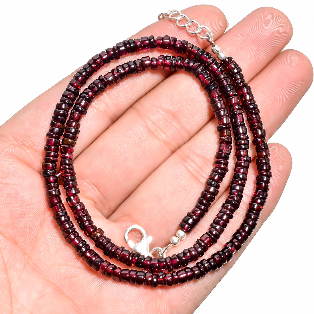 Garnet Natural Gemstone Rondelle Shape Smooth Necklace 17-18.5" Beads 4X4X3 mm, 96 Ct. YN-400