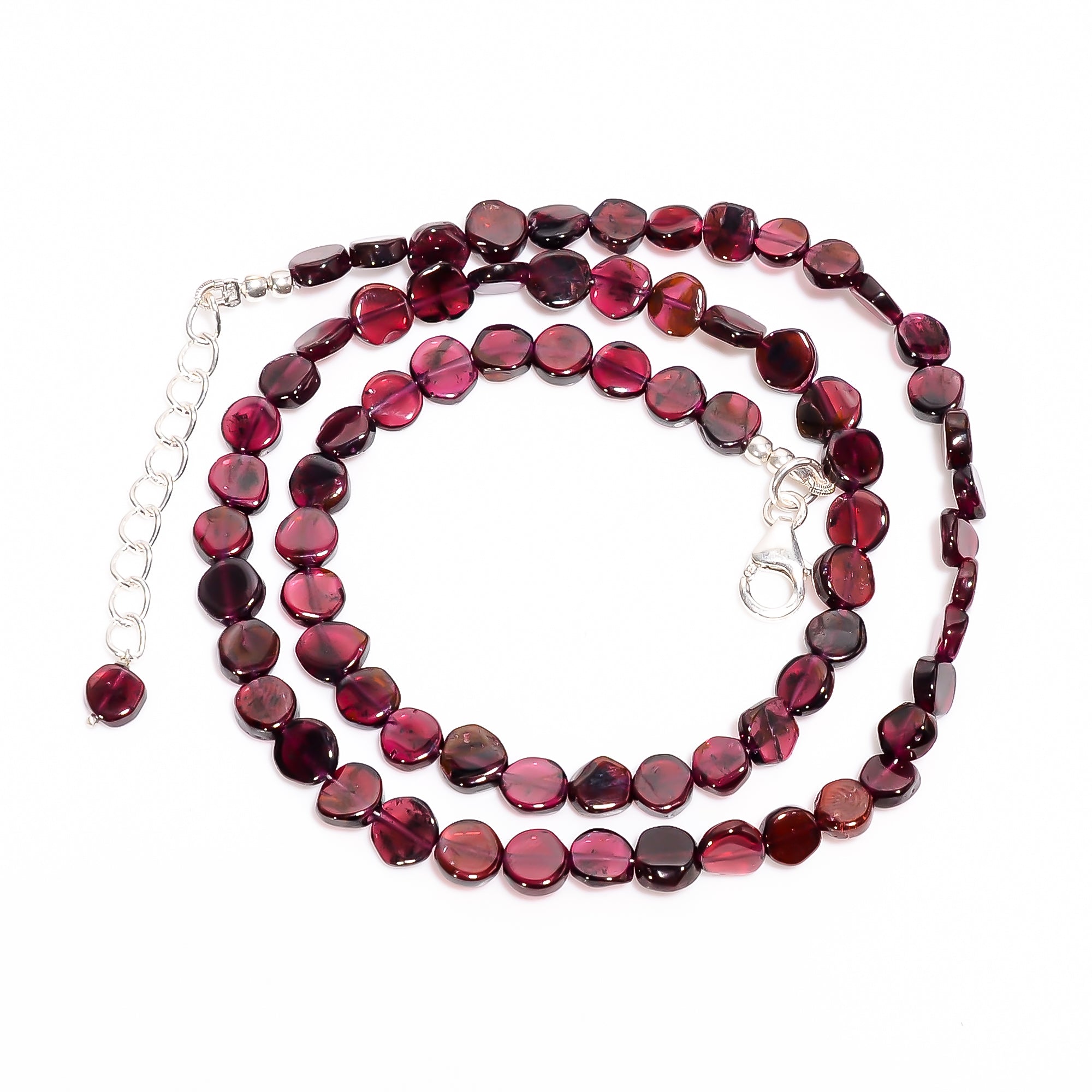 Garnet Natural Gemstone Coin Shape Smooth Necklace 17-19" Beads 5X5X2 mm, 89 Ct. YN-401