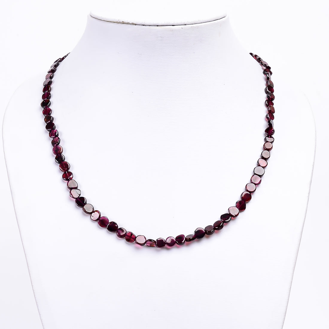 Garnet Natural Gemstone Coin Shape Smooth Necklace 17-19" Beads 5X5X2 mm, 89 Ct. YN-401
