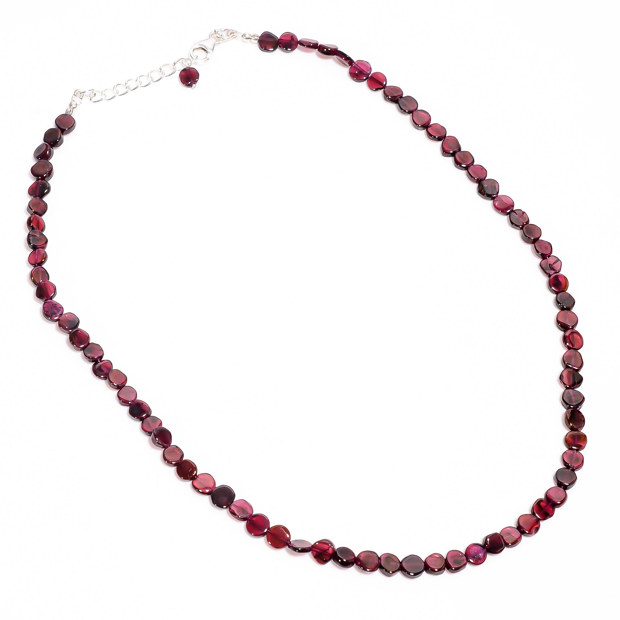 Garnet Natural Gemstone Coin Shape Smooth Necklace 17-19" Beads 5X5X2 mm, 89 Ct. YN-401
