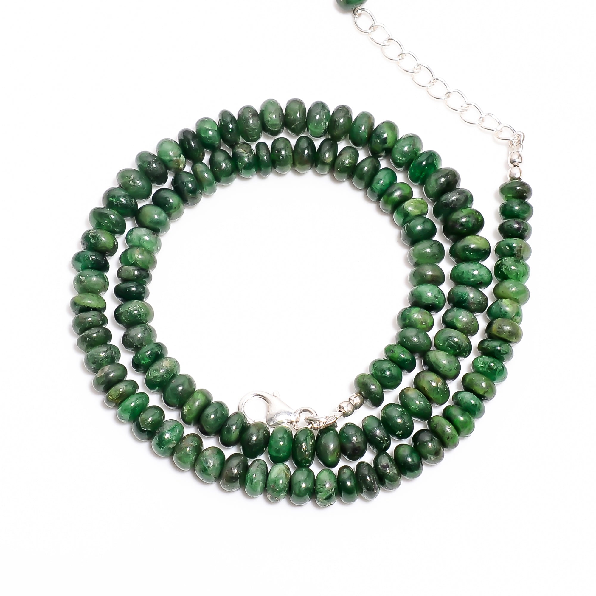 Tsavorite Natural Gemstone Rondelle Shape Smooth Necklace 17-19" Beads 5X5 7X7 mm, 168 Ct. YN-409