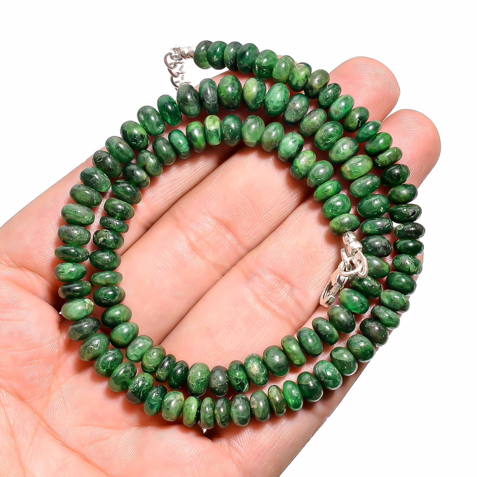 Tsavorite Natural Gemstone Rondelle Shape Smooth Necklace 17-19" Beads 5X5 7X7 mm, 168 Ct. YN-409