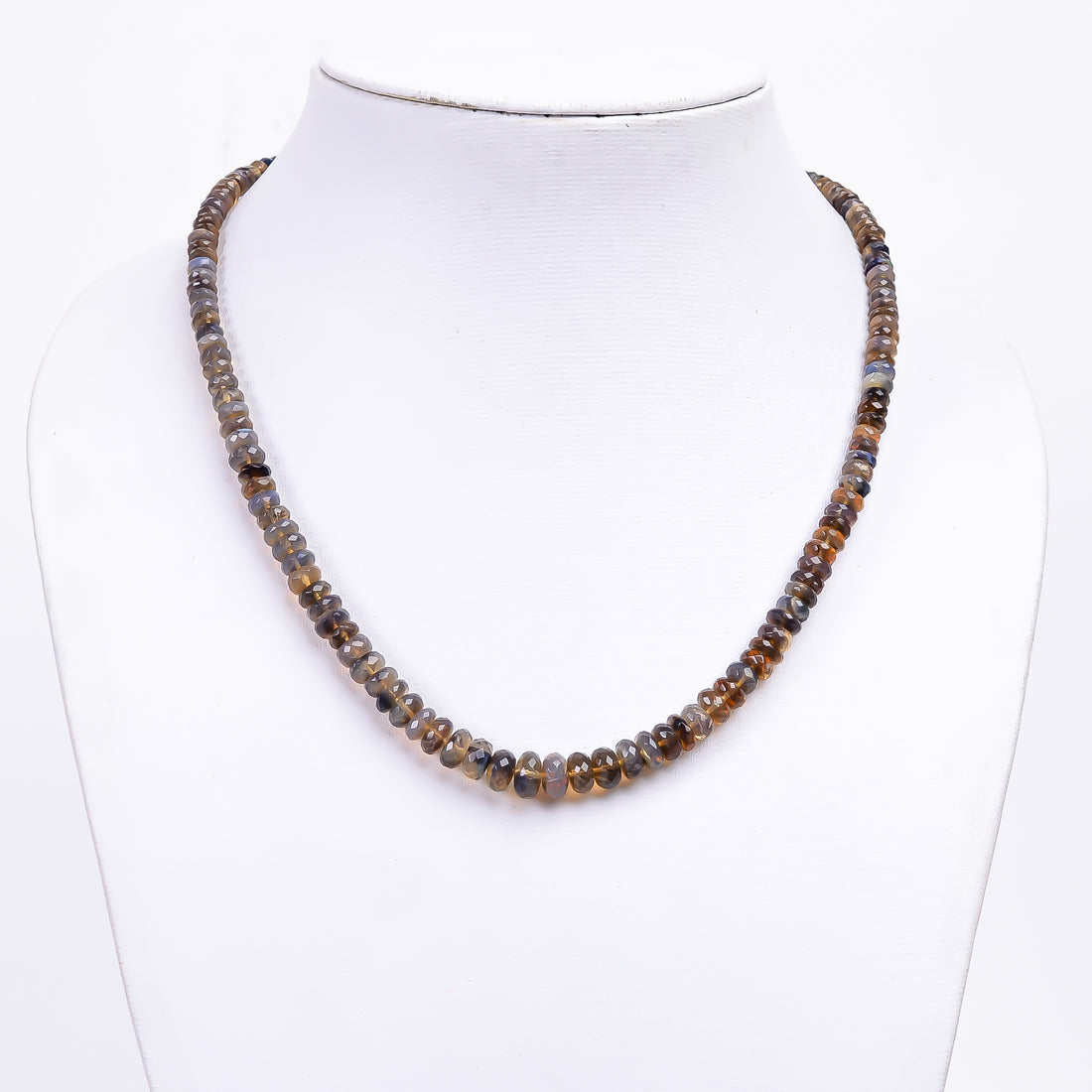 Australian Opal Natural Gemstone Rondelle Shape Faceted Necklace 17-19" Beads 4X4 5X5 mm, 90 Ct. YN-412
