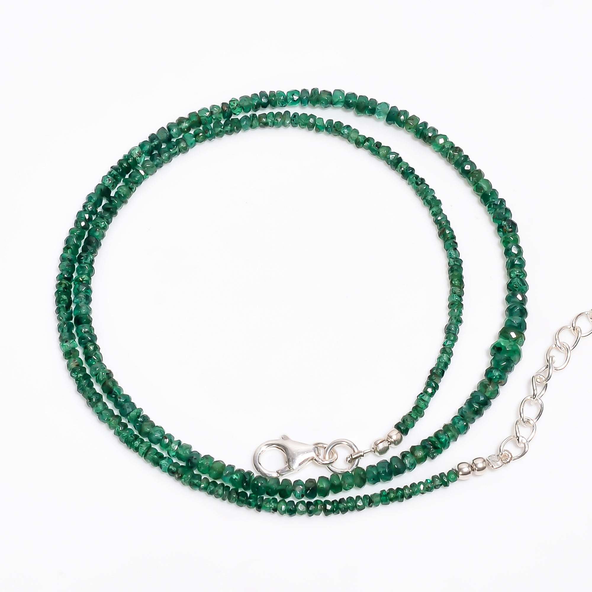 Emerald Natural Gemstone Rondelle Shape Faceted Necklace 17-19" Beads 3X3X2 mm, 35 Ct. YN-413