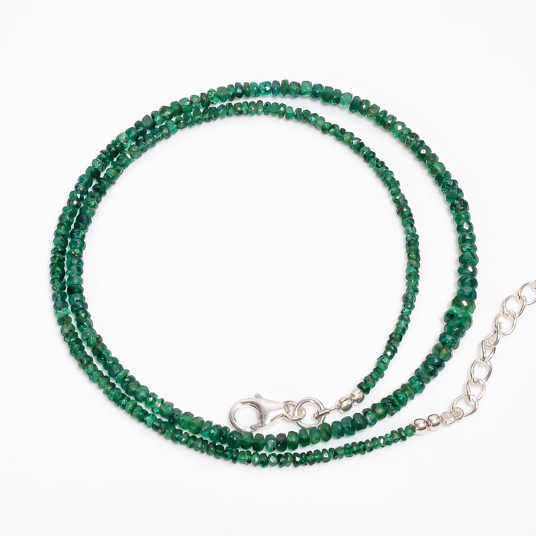 Emerald Natural Gemstone Rondelle Shape Faceted Necklace 17-19" Beads 3X3X2 mm, 35 Ct. YN-413