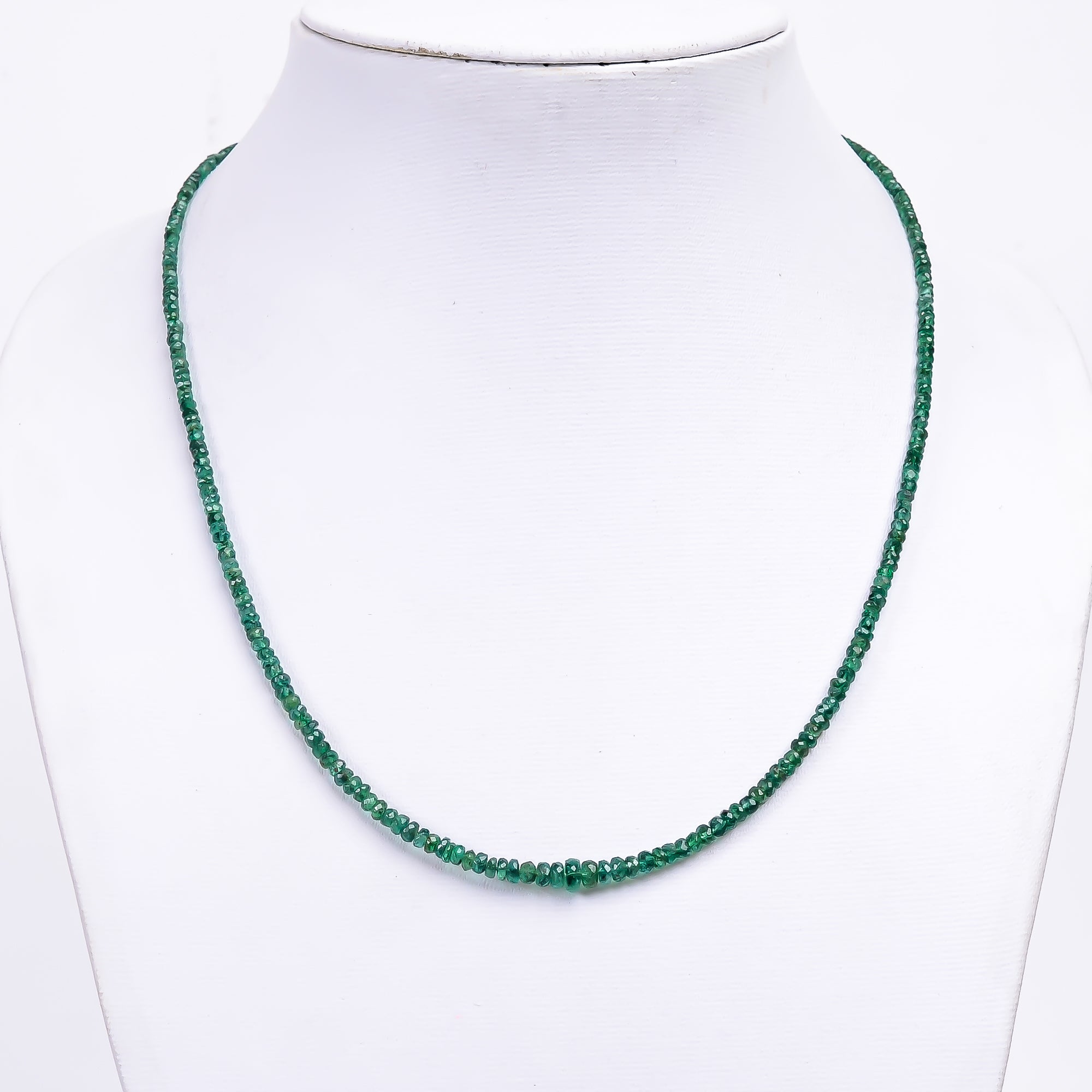 Emerald Natural Gemstone Rondelle Shape Faceted Necklace 17-19" Beads 3X3X2 mm, 35 Ct. YN-413