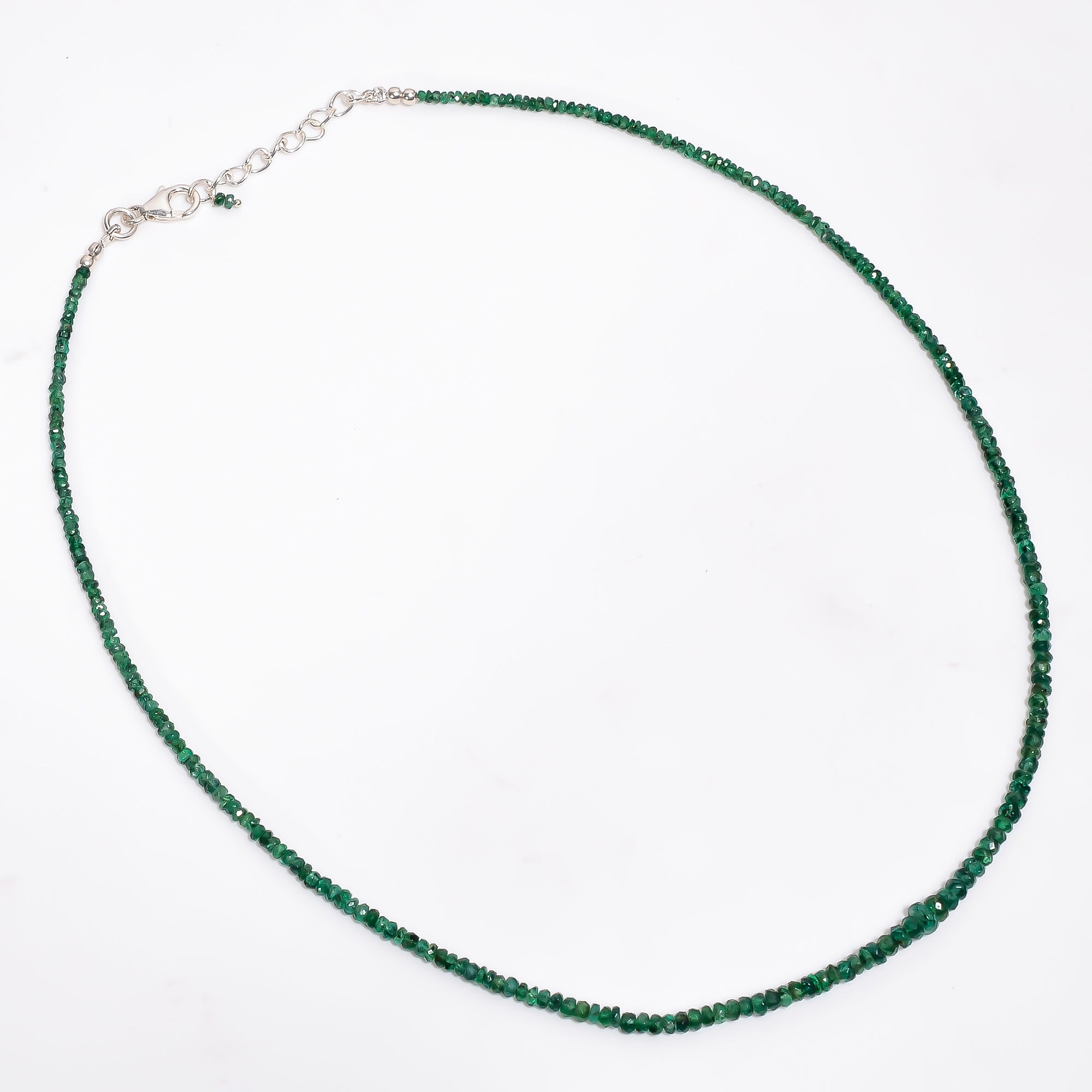Emerald Natural Gemstone Rondelle Shape Faceted Necklace 17-19" Beads 3X3X2 mm, 35 Ct. YN-413
