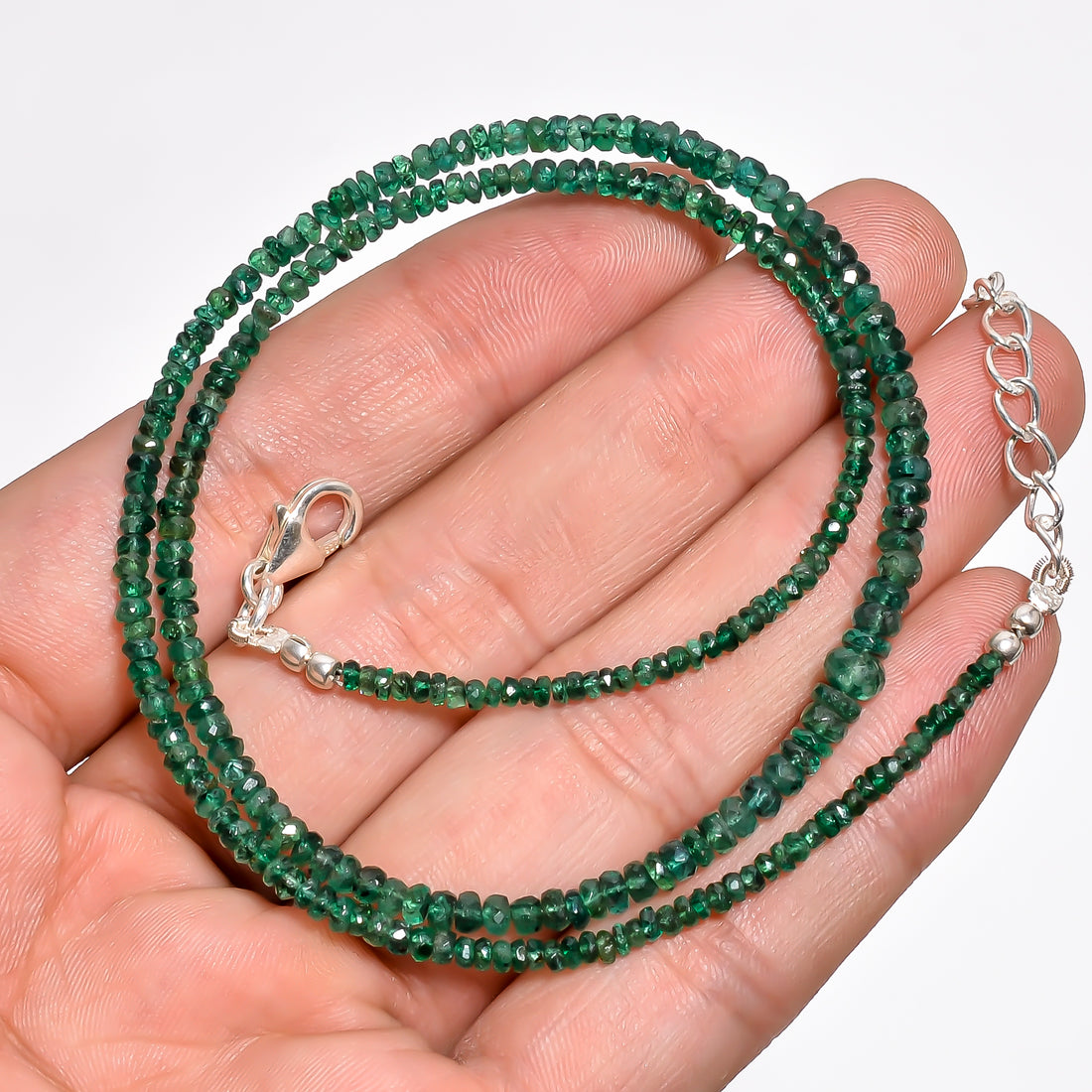 Emerald Natural Gemstone Rondelle Shape Faceted Necklace 17-19" Beads 3X3X2 mm, 33.5 Ct. YN-414