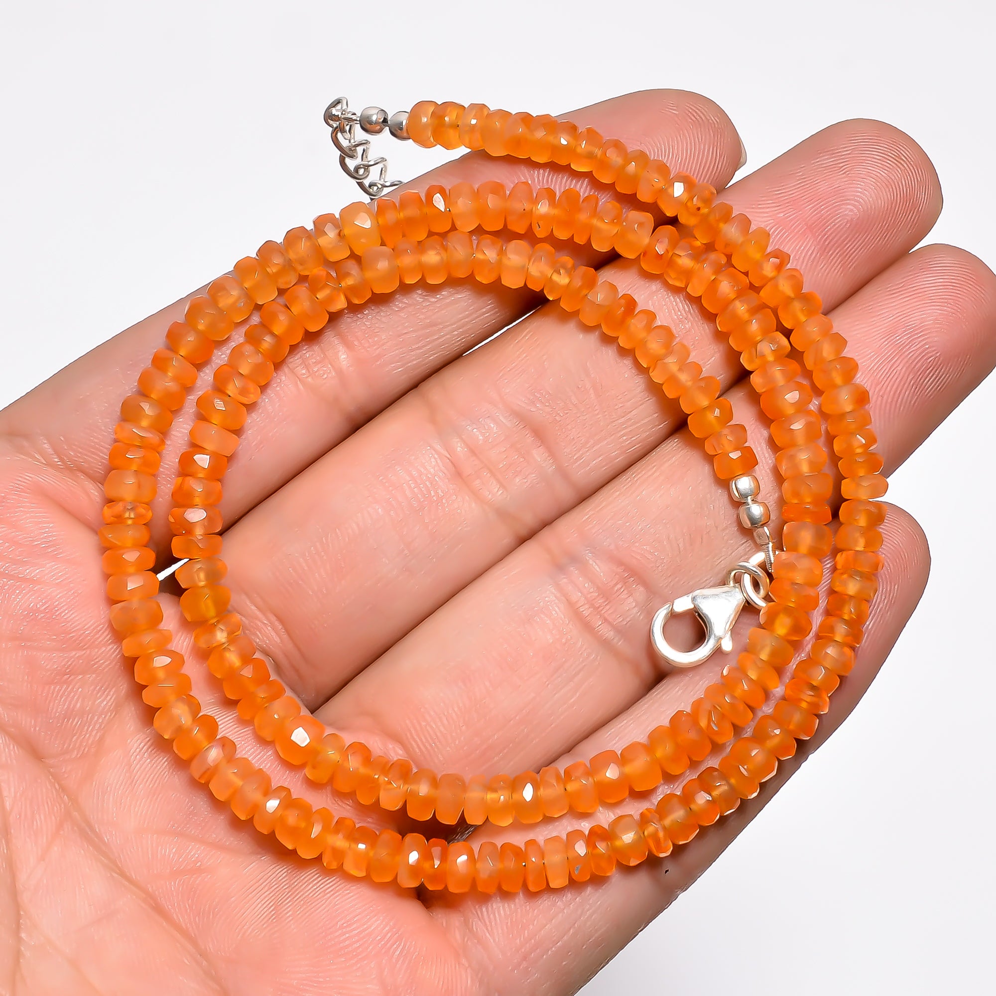 Carnelian Natural Gemstone Rondelle Shape Faceted Necklace 17-19" Beads 3X3 4X4 mm, 70.5 Ct. YN-416