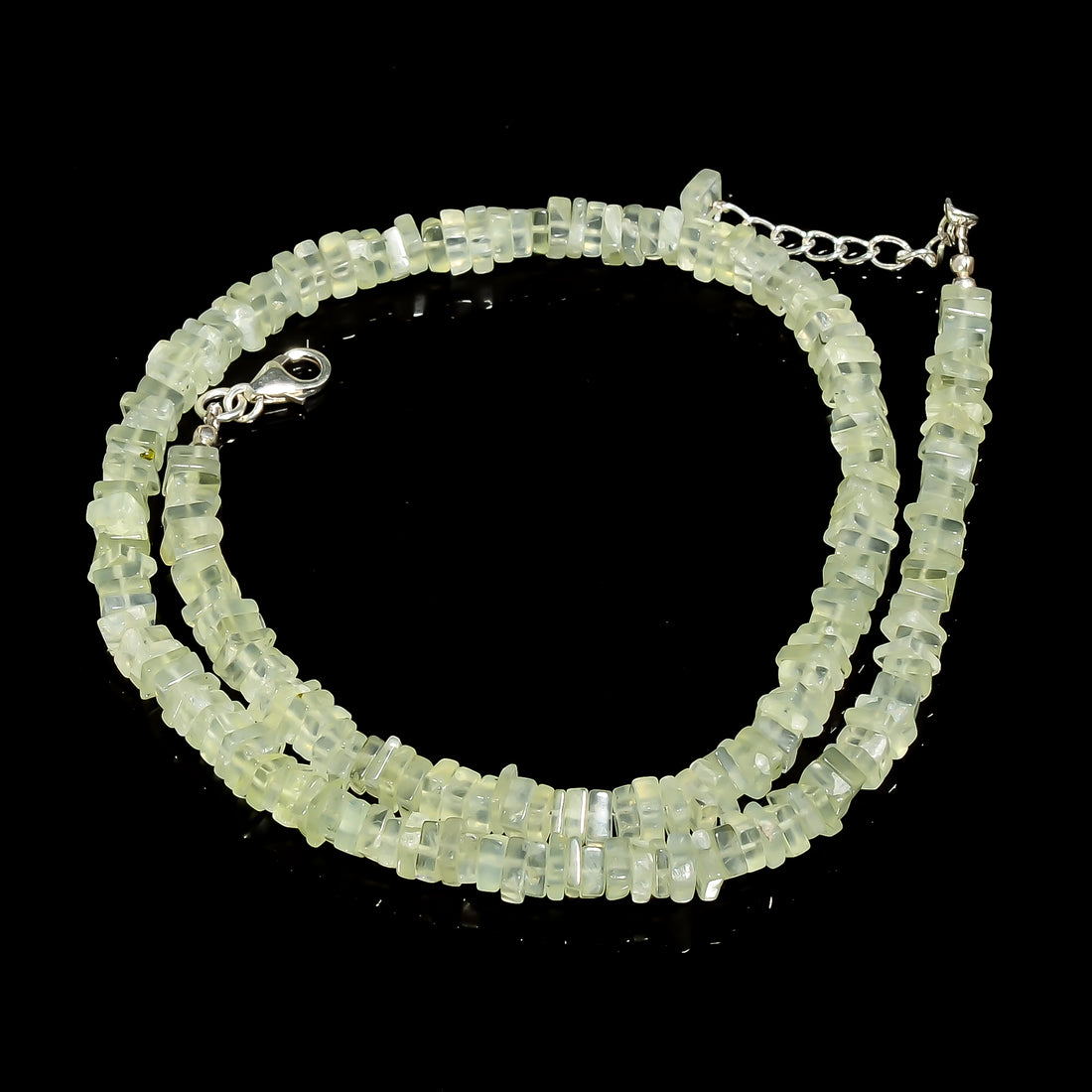 Prehnite Natural Gemstone Square Heishi Shape Smooth Necklace 17-19" Beads 5X5X3 mm, 157 Ct. YN-418