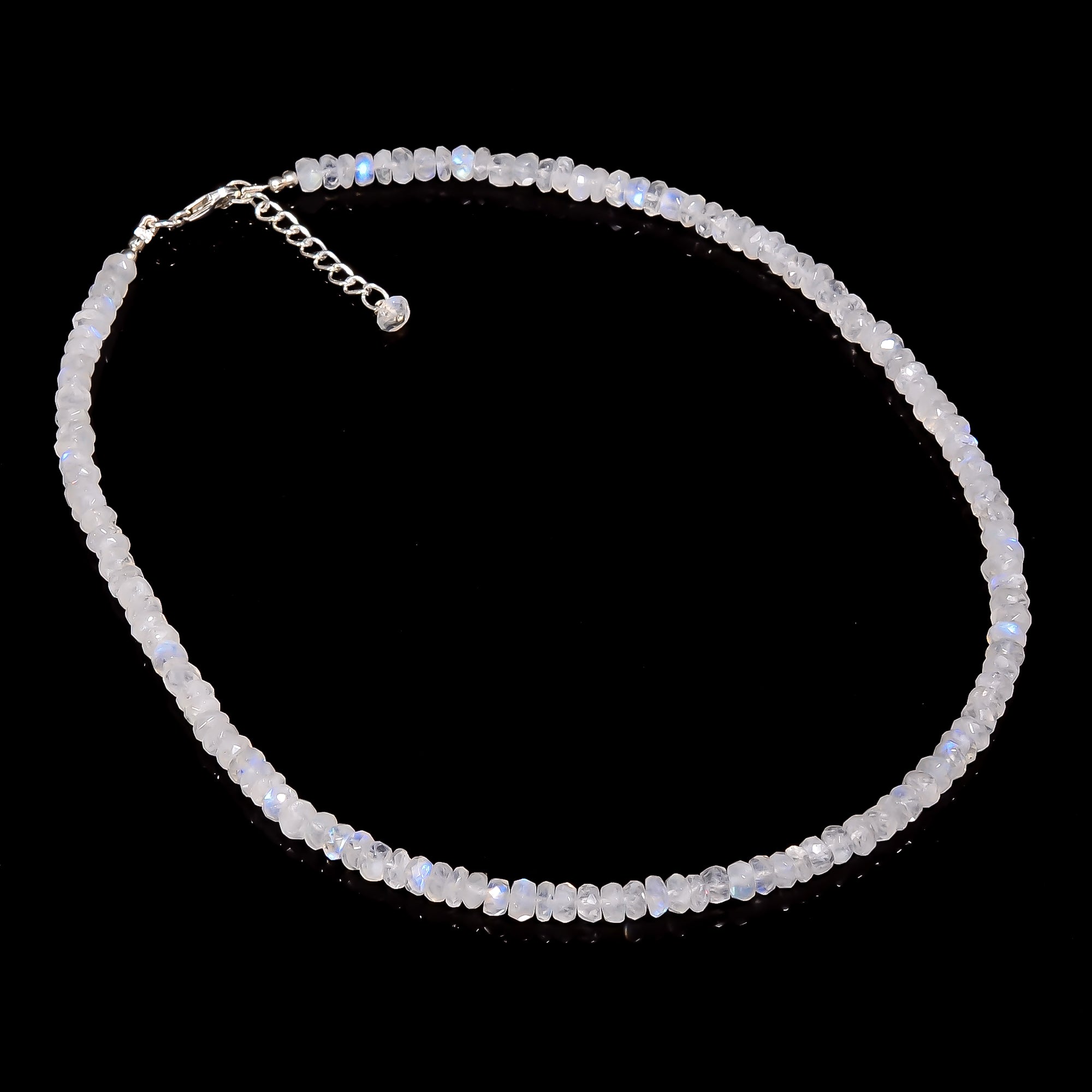 Rainbow Moonstone Natural Gemstone Rondelle Shape Faceted Necklace 17-19" Beads 5X5 6X6 mm, 107 Ct. YN-419