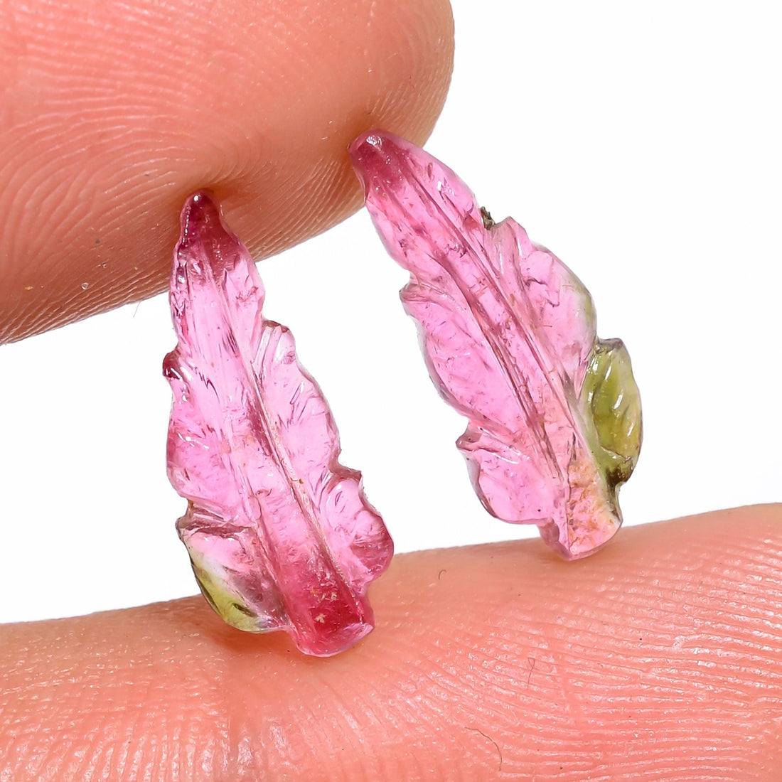 natural bio tourmaline leaf shape carved loose gemstone pair