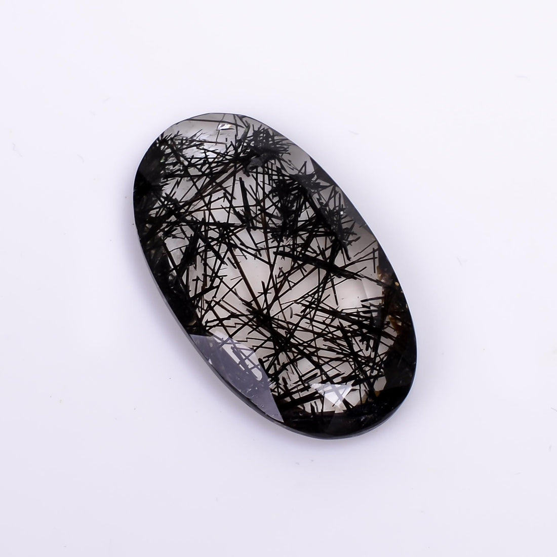 black rutile quartz both side flat cut oval shape cut stone loose gemstone