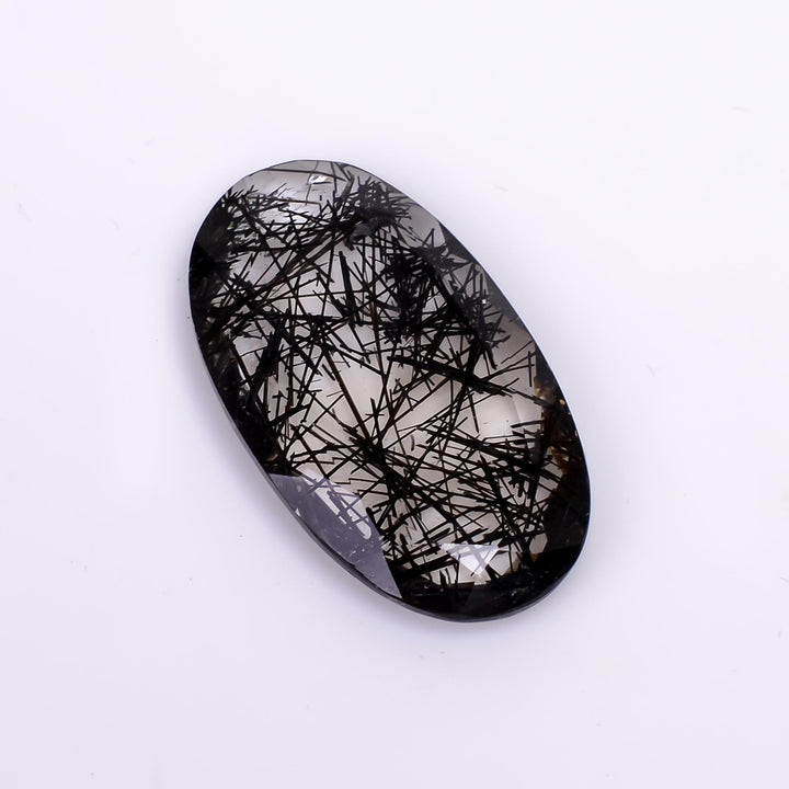 black rutile quartz both side flat cut oval shape cut stone loose gemstone