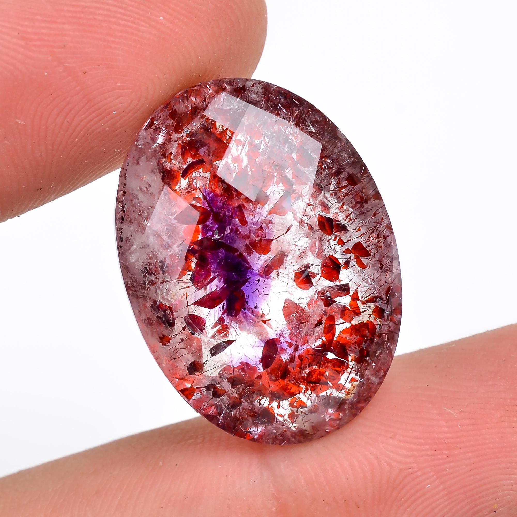 natural elestial quartz oval shape faceted loose gemstone