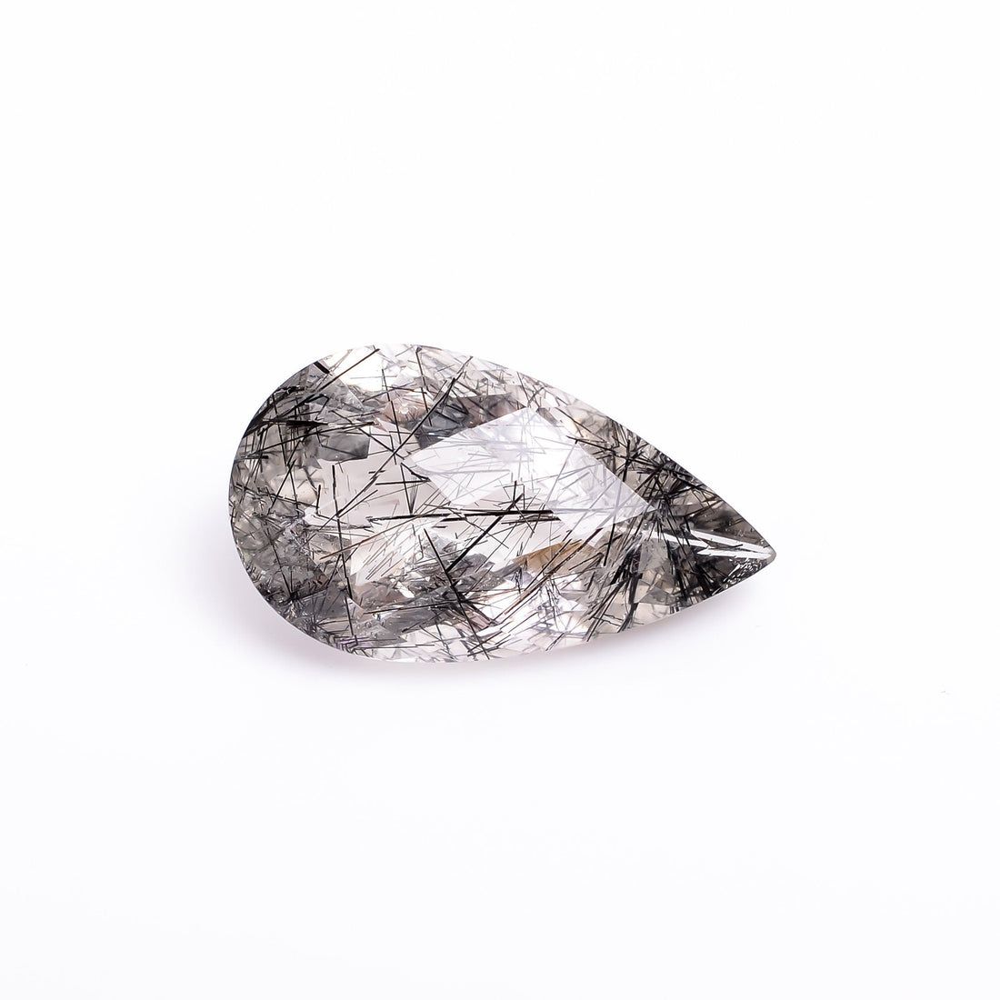 black rutile natural quartz pear shape faceted loose gemstone
