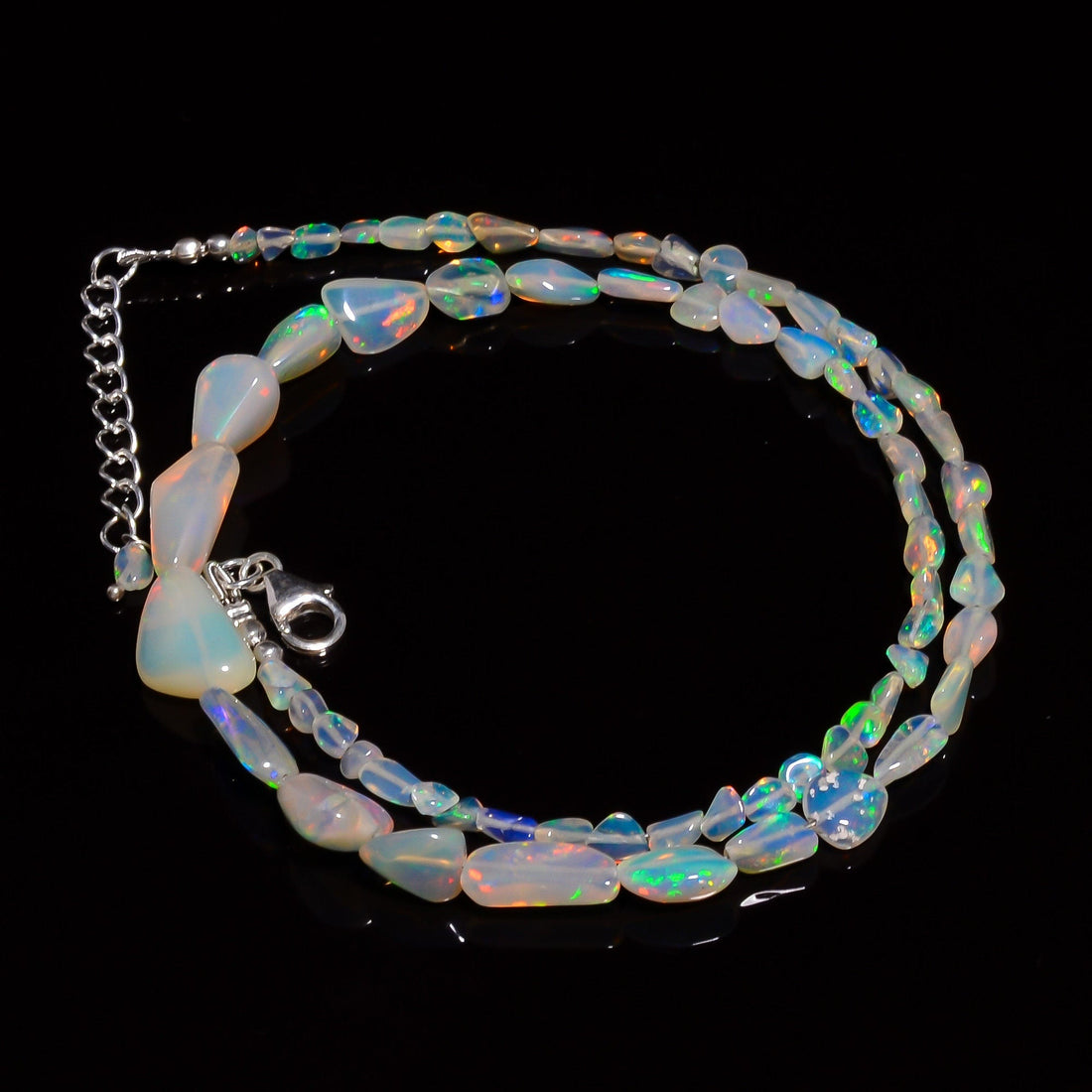 ethiopian opal smooth nuggets shape necklace 16inch 46 ct y 2064 ready to wear adjustable sterling silver lock necklace