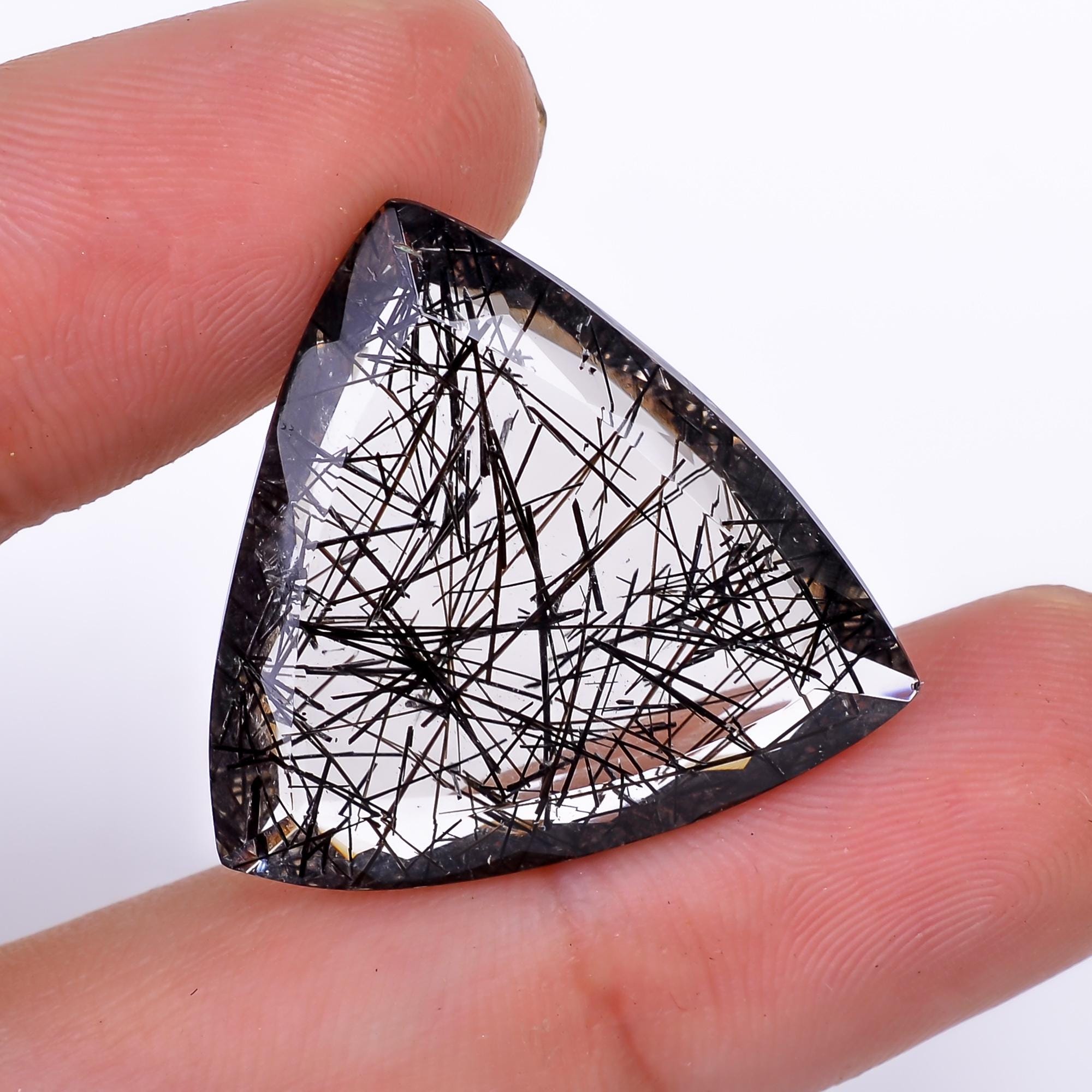 black rutile quartz both side flat cuttrillion shape cut stone loose gemstone