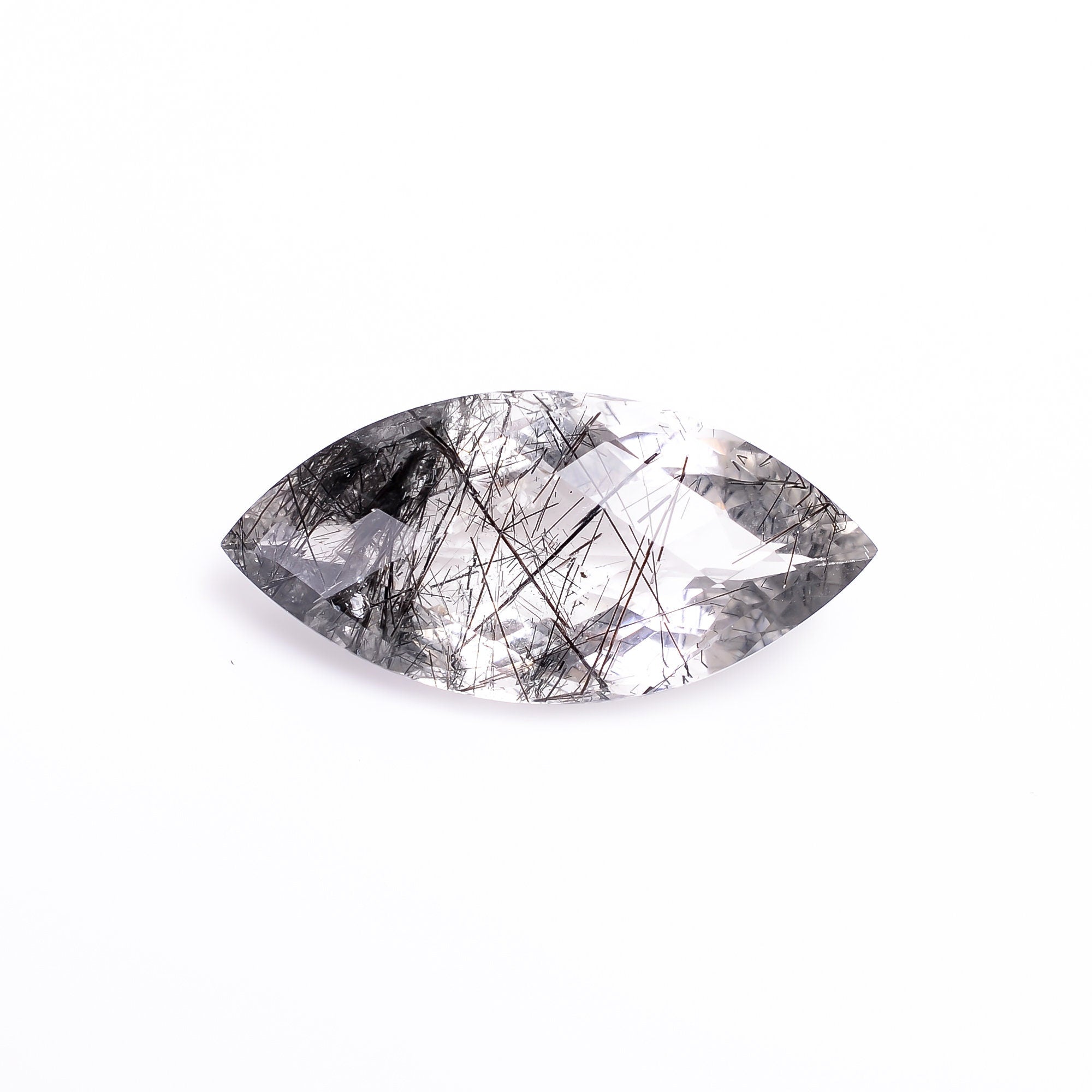 black rutile natural quartz marquise shape faceted loose gemstone