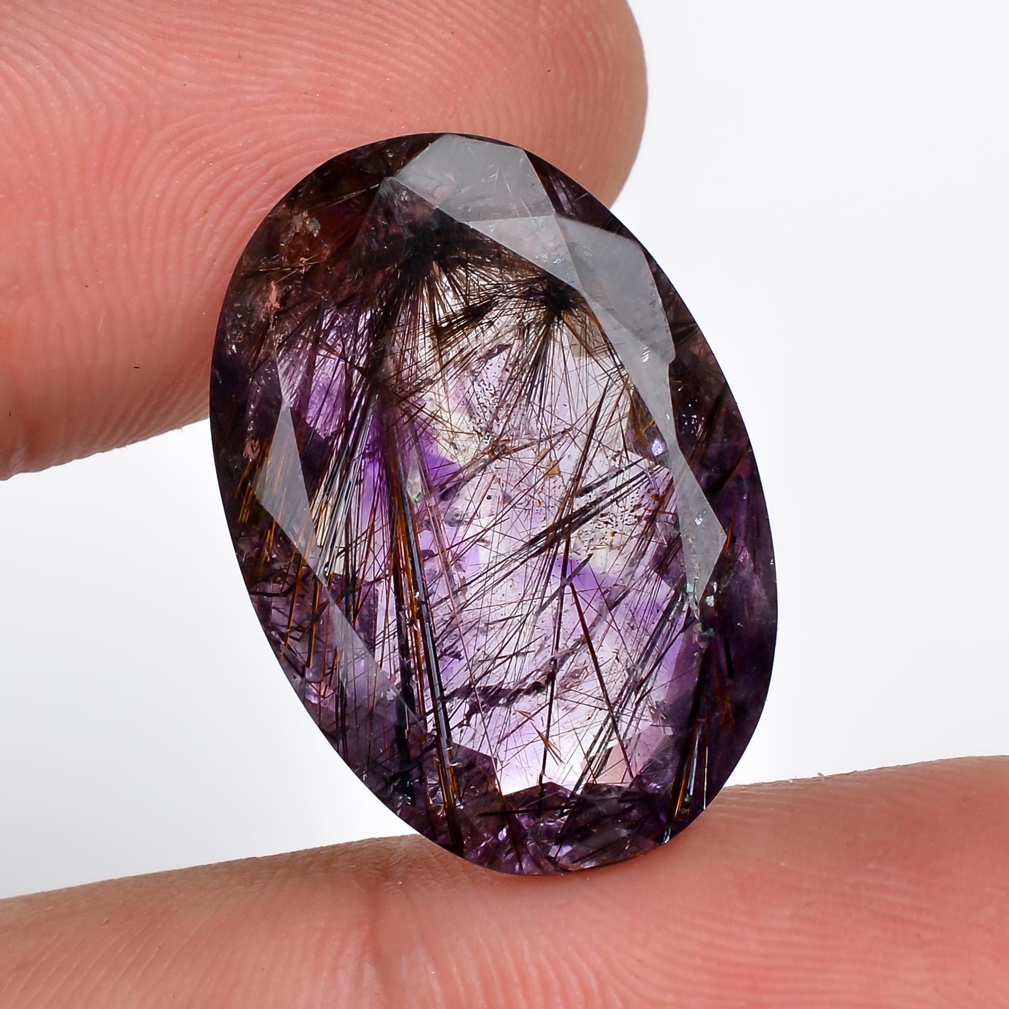 amethyst with cacoxenite natural quartz oval shape cut stone loose gemstone