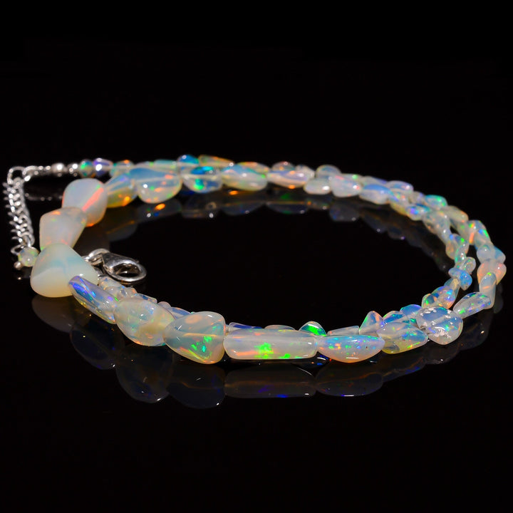 ethiopian opal smooth nuggets shape necklace 16inch 46 ct y 2064 ready to wear adjustable sterling silver lock necklace