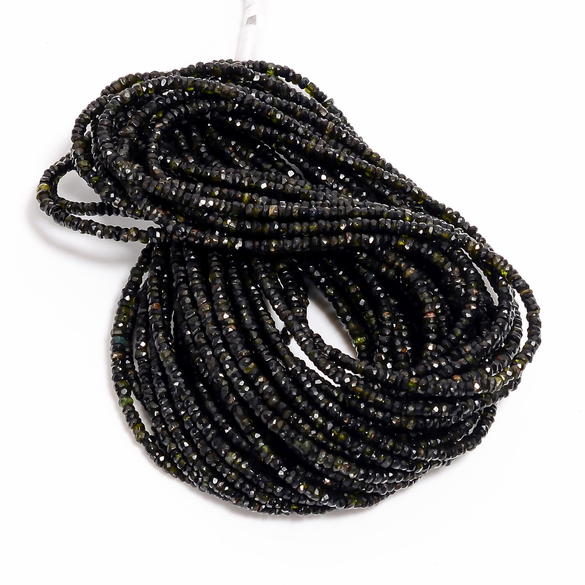 chrome tourmaline natural gemstone rondelle shape faceted 18 lines strand 18 beads 3x3x2 mm 849 ct yn 507